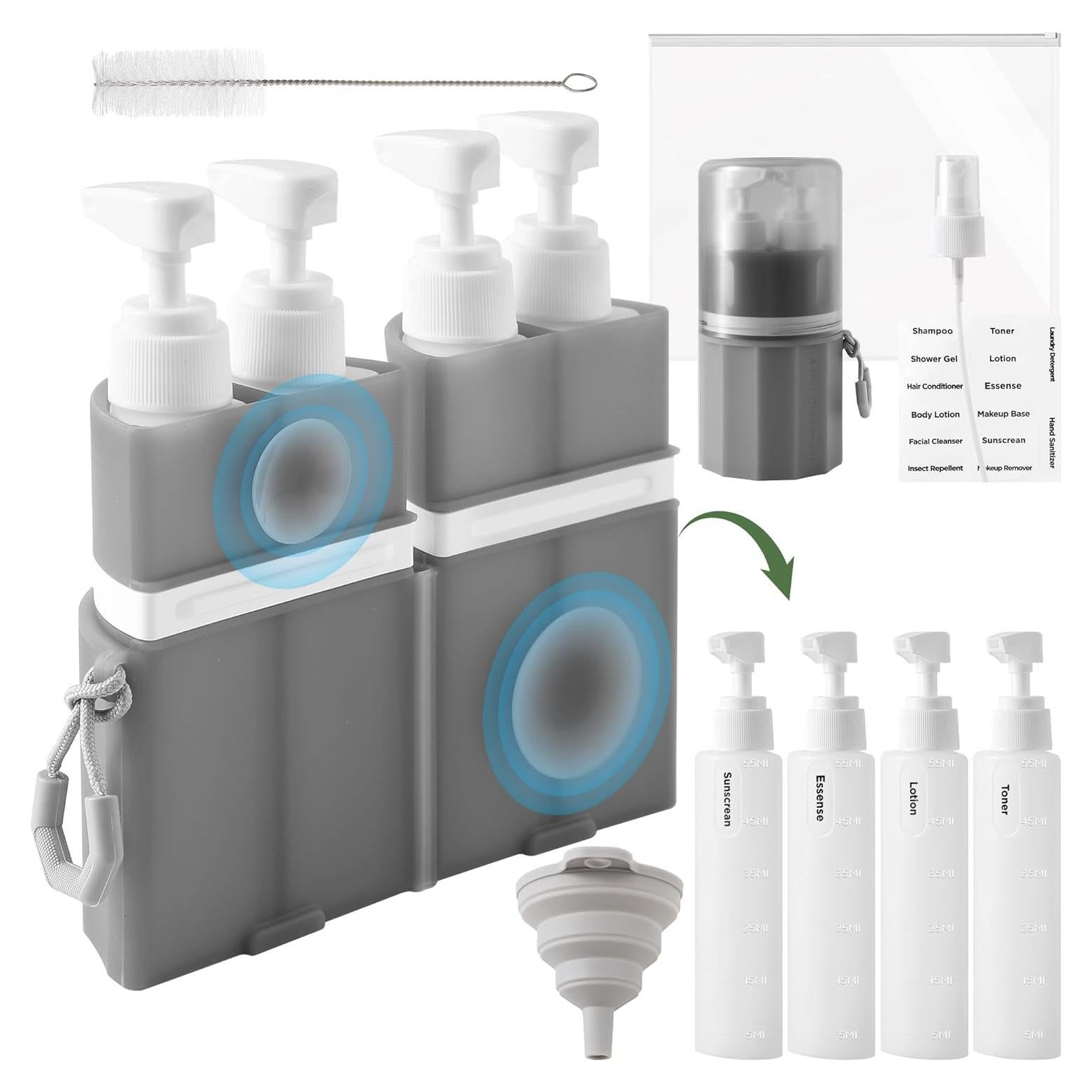 Botellas de Viaje 4-en-1 SESENSE a Prueba de Fugas Gris