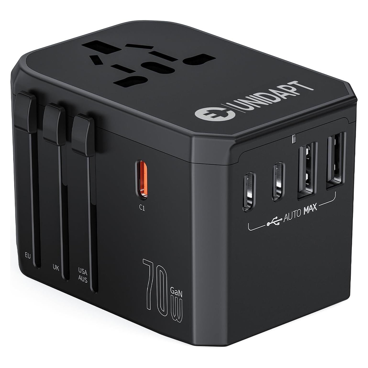 Adaptador de Viaje Universal Unidapt 70W con 5 Puertos USB