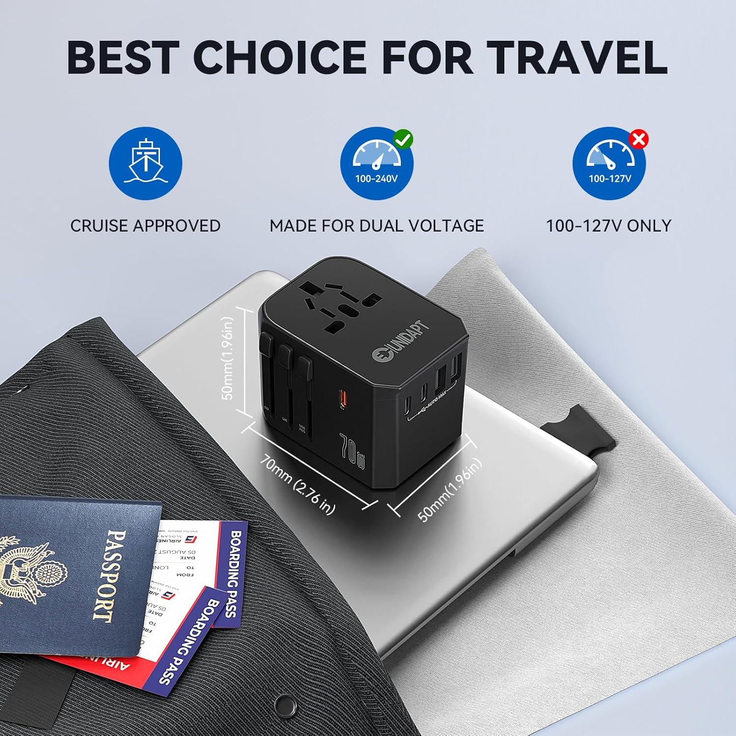 Adaptador de Viaje Universal Unidapt 70W con 5 Puertos USB