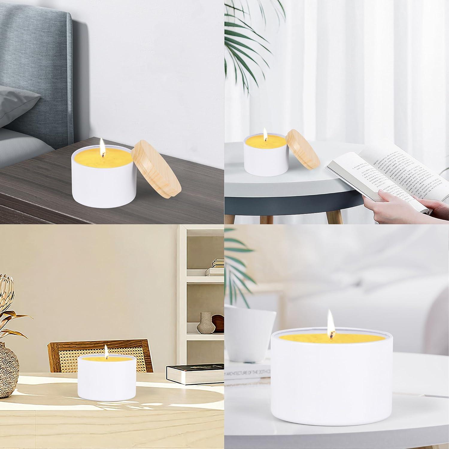 48 Latas de Vela Blancas 4oz BOTINXIS con Tapas de Madera