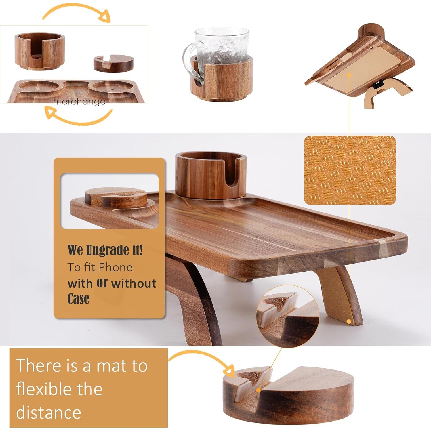 Bandeja Soporte para Taza y Teléfono Nnewvante 3 en 1 Acacia