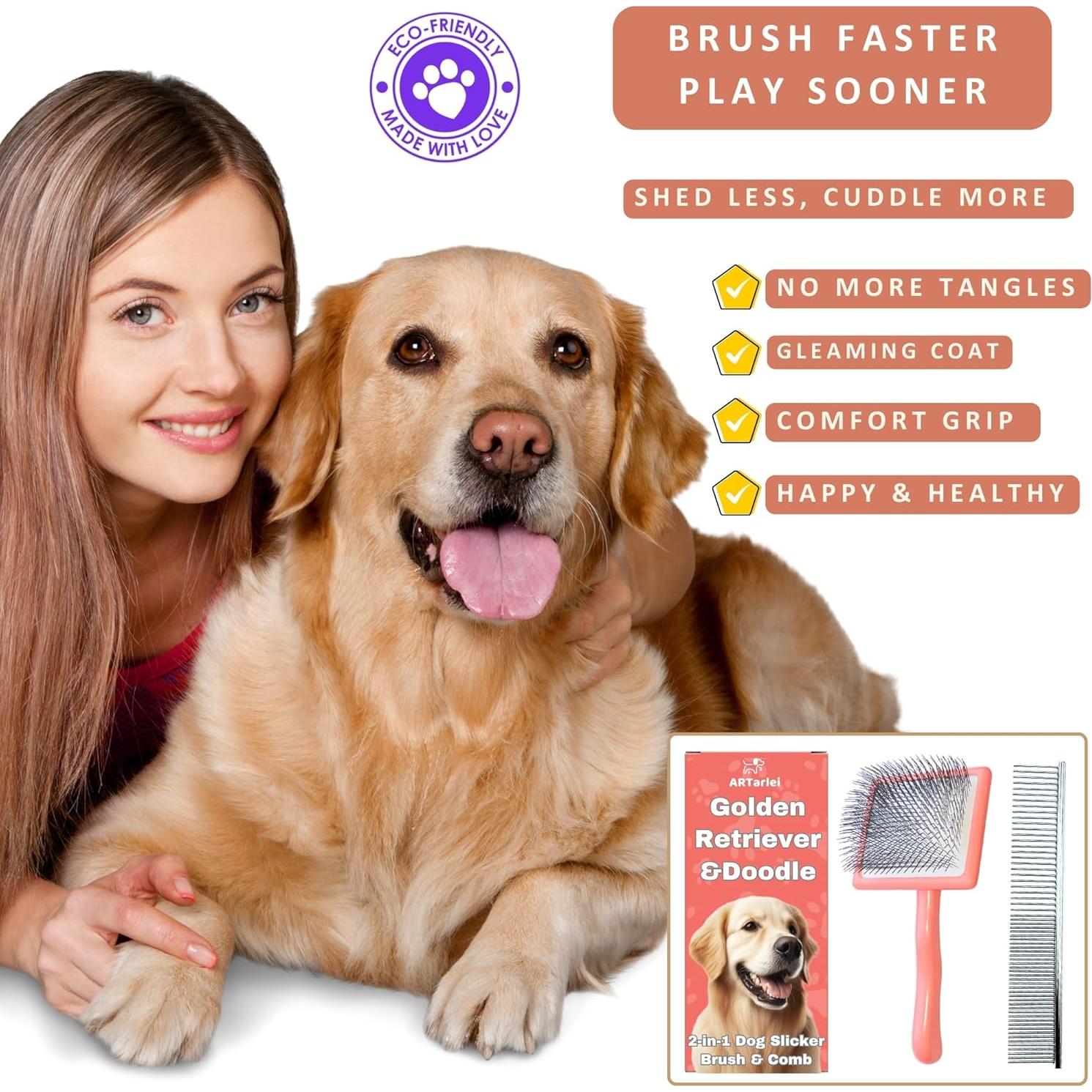 Cepillo y Peine 2-en-1 ARTarlei para Perros Grande Coral