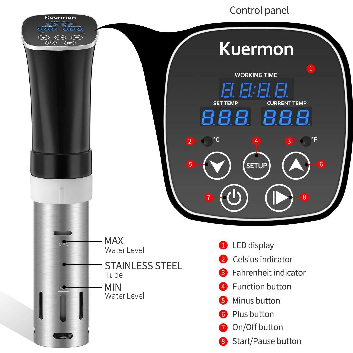 Cocedor Sous Vide Kuermon SV238A 1000W Acero Inoxidable