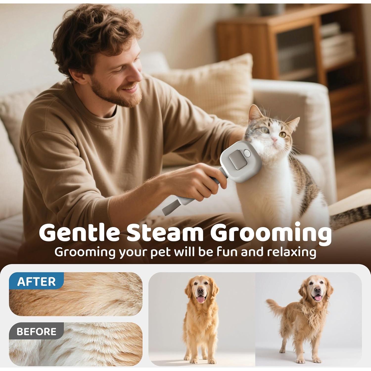 Cepillo 3 en 1 POHAHA para Gatos y Perros - Acicalamiento y Vapor