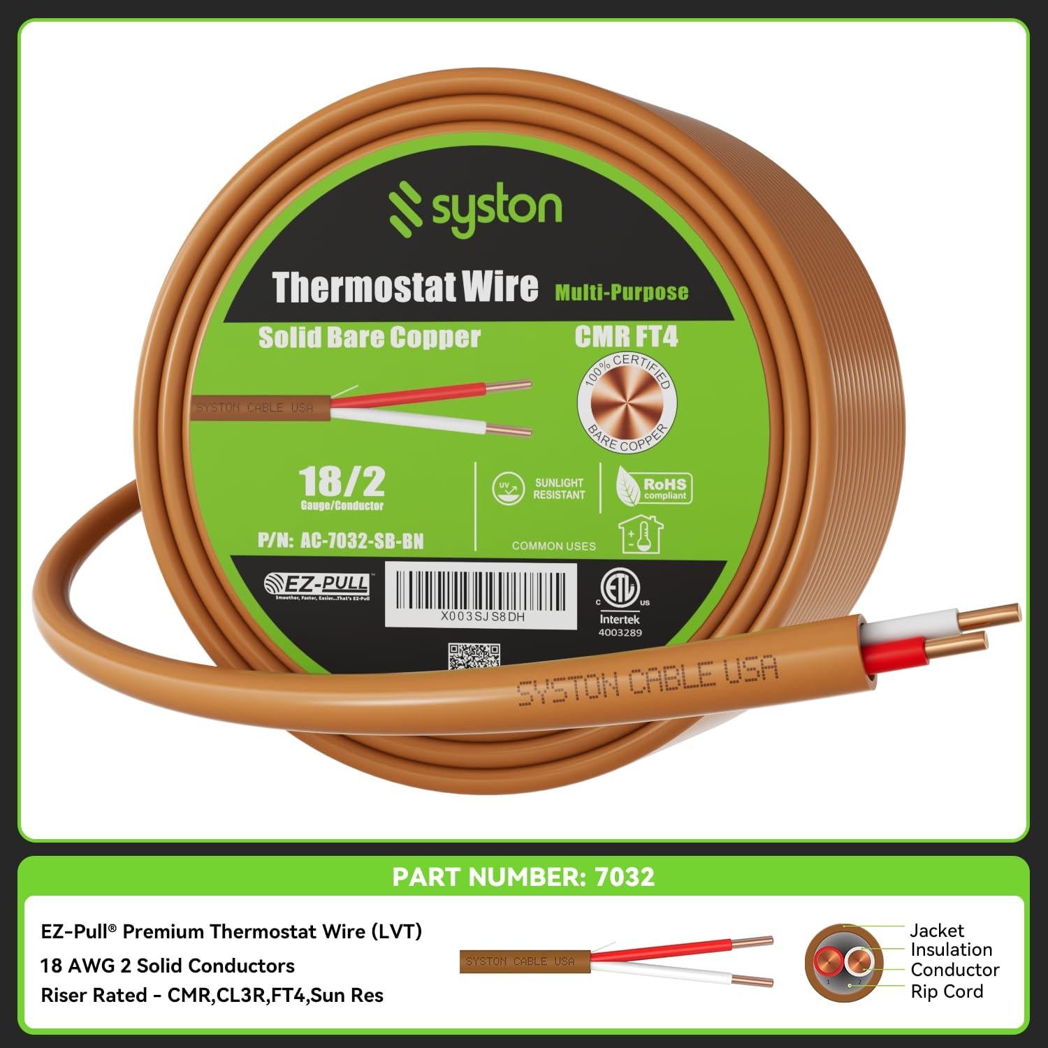 Cable de Termostato Syston 18 AWG 2 Hilos 3.05 m Resistente UV