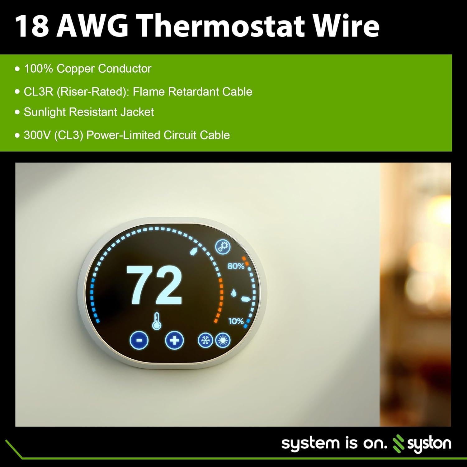 Cable de Termostato Syston 18 AWG 2 Hilos 3.05 m Resistente UV