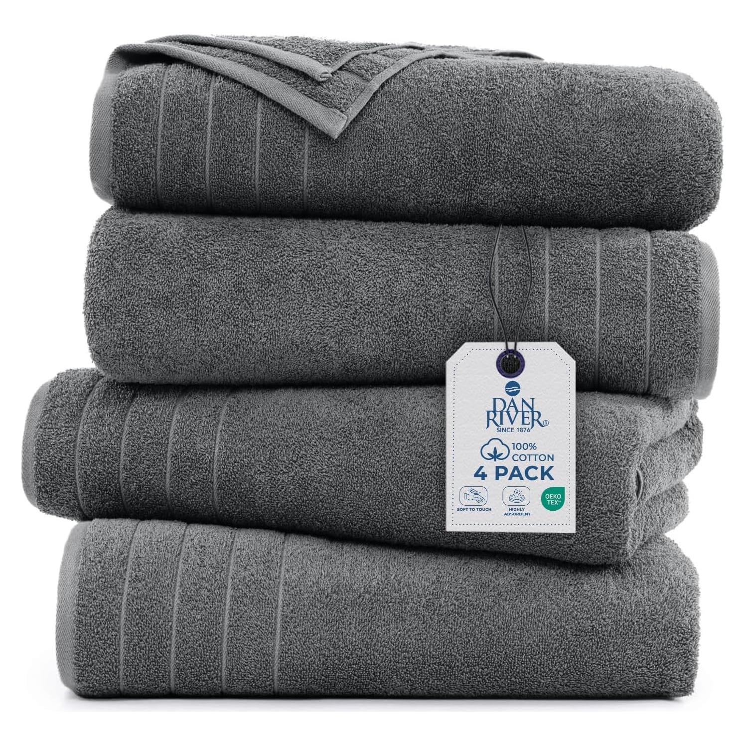 Juego de Toallas de Baño Dan River 4 Piezas 76x152 cm Algodón Gris