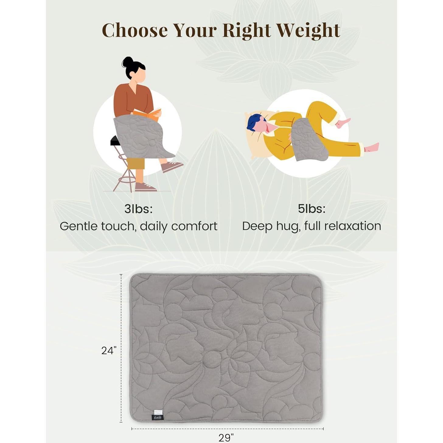 Manta con peso ZonLi 1.36kg 73.66x60.96cm gris algodón