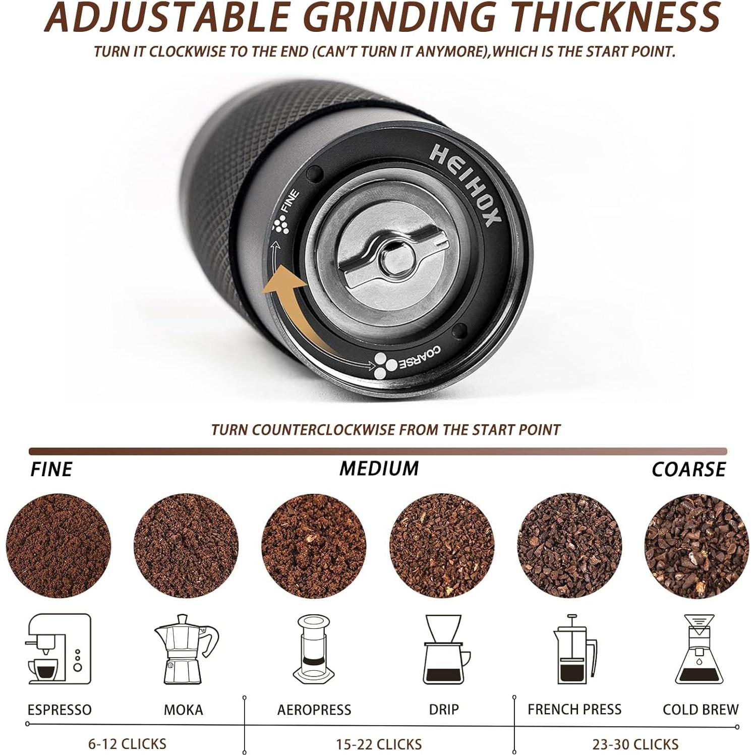 Molino de Café Manual HEIHOX Acero Inoxidable 30g Ajustable