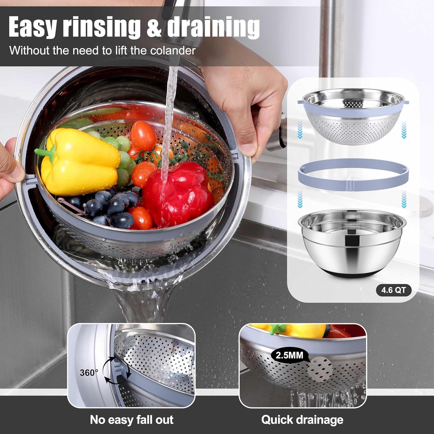 Juego de Cuencos Mezcladores E-far 15PCS Acero Inoxidable 4.4L