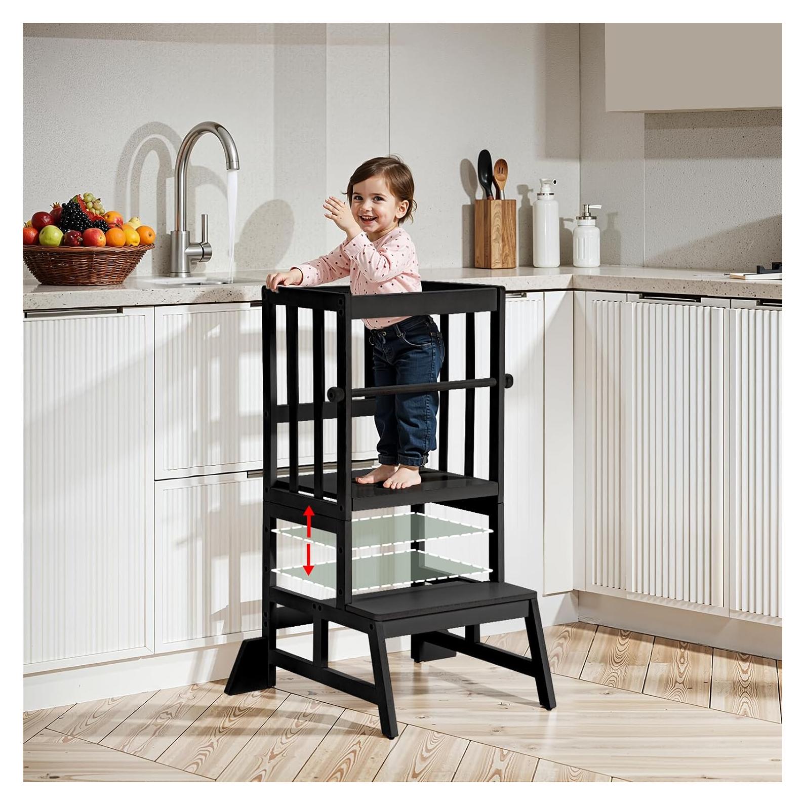 Torre de Aprendizaje Cosyland Ajustable para Niños - Taburete de Cocina con Barandilla Desmontable