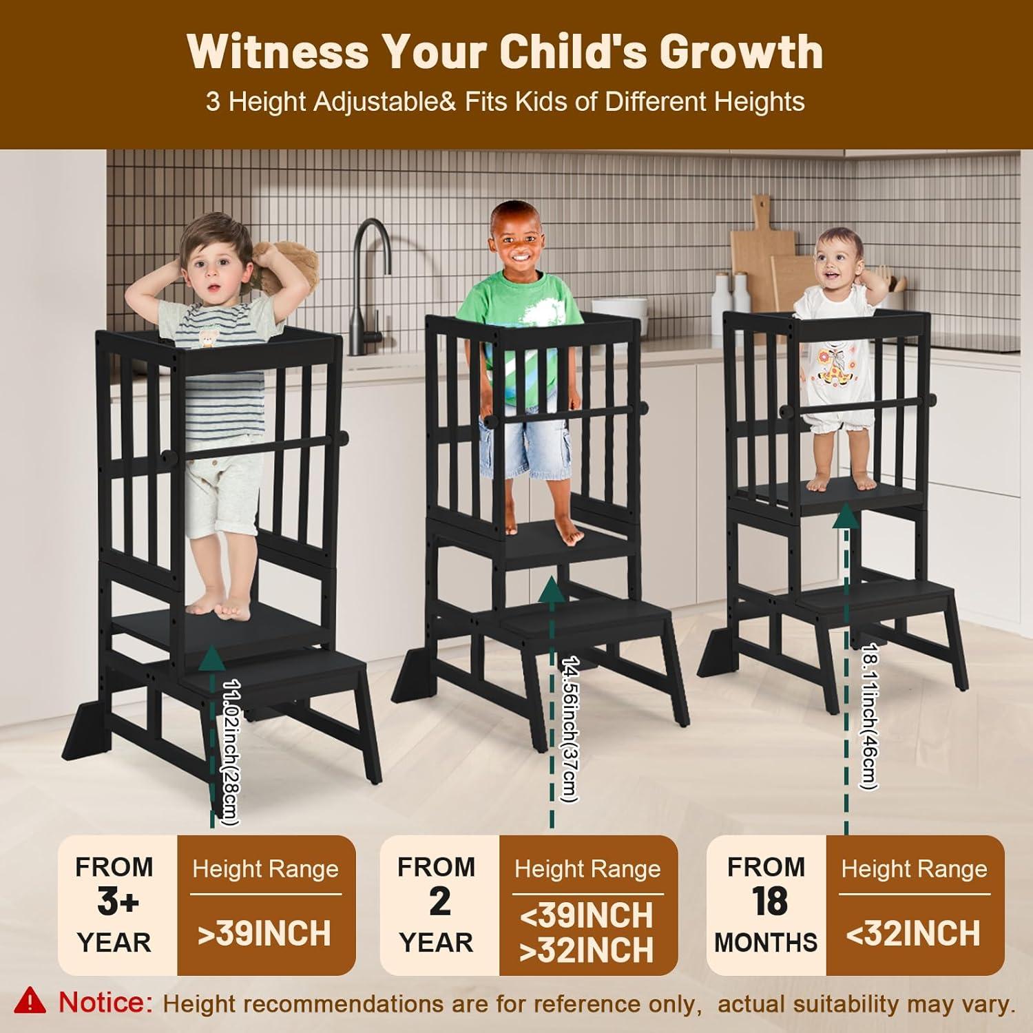 Torre de Aprendizaje Cosyland Ajustable para Niños - Taburete de Cocina con Barandilla Desmontable