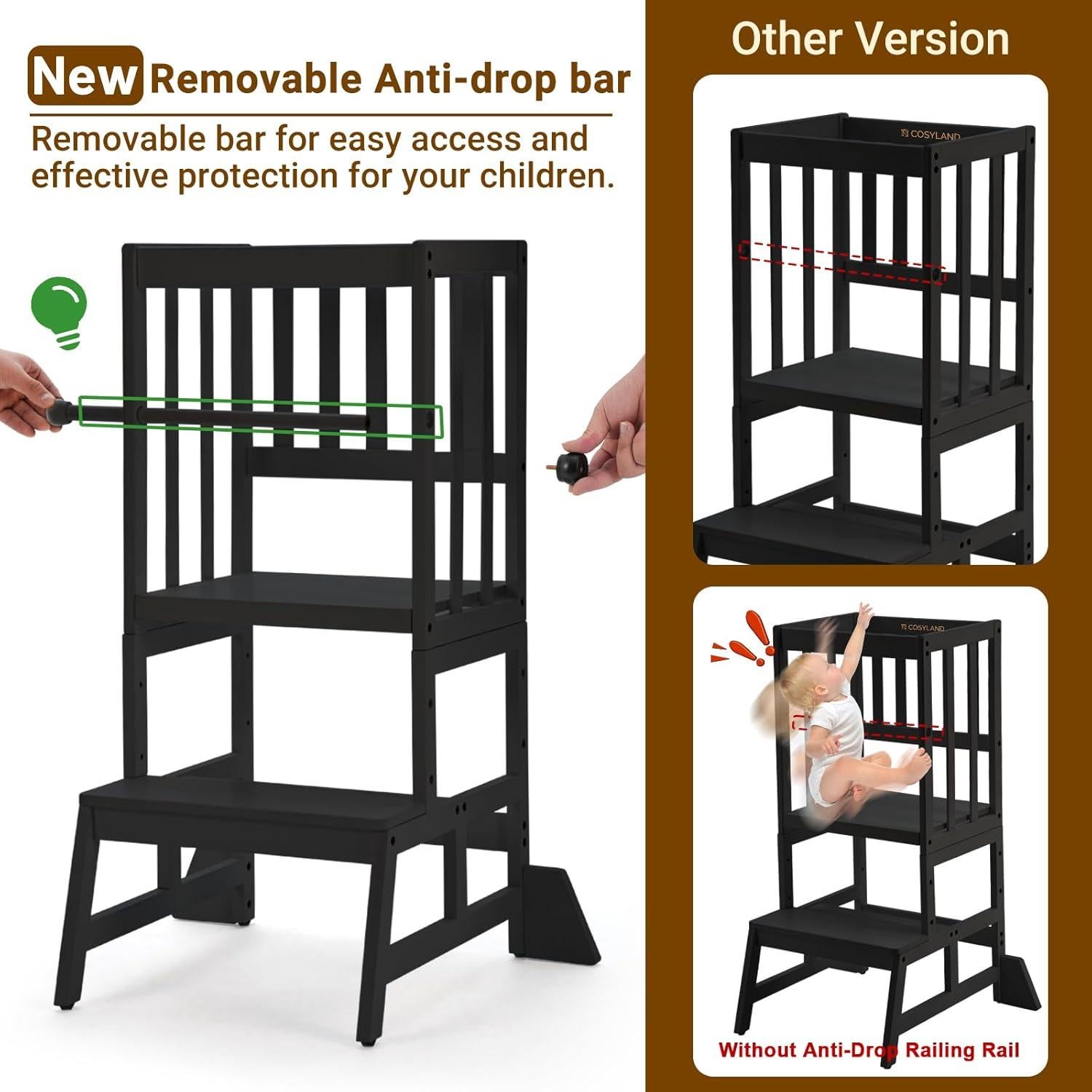 Torre de Aprendizaje Cosyland Ajustable para Niños - Taburete de Cocina con Barandilla Desmontable