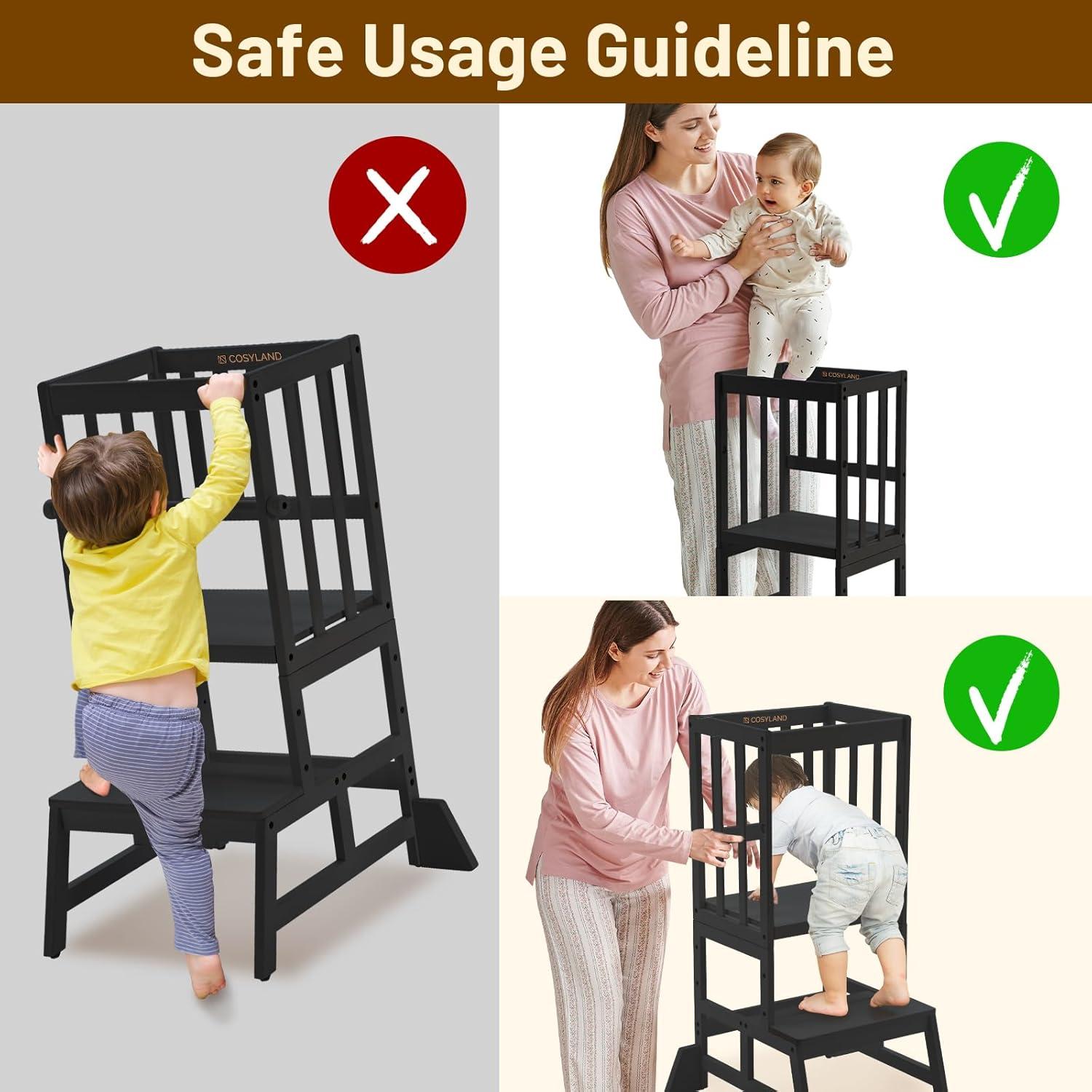 Torre de Aprendizaje Cosyland Ajustable para Niños - Taburete de Cocina con Barandilla Desmontable