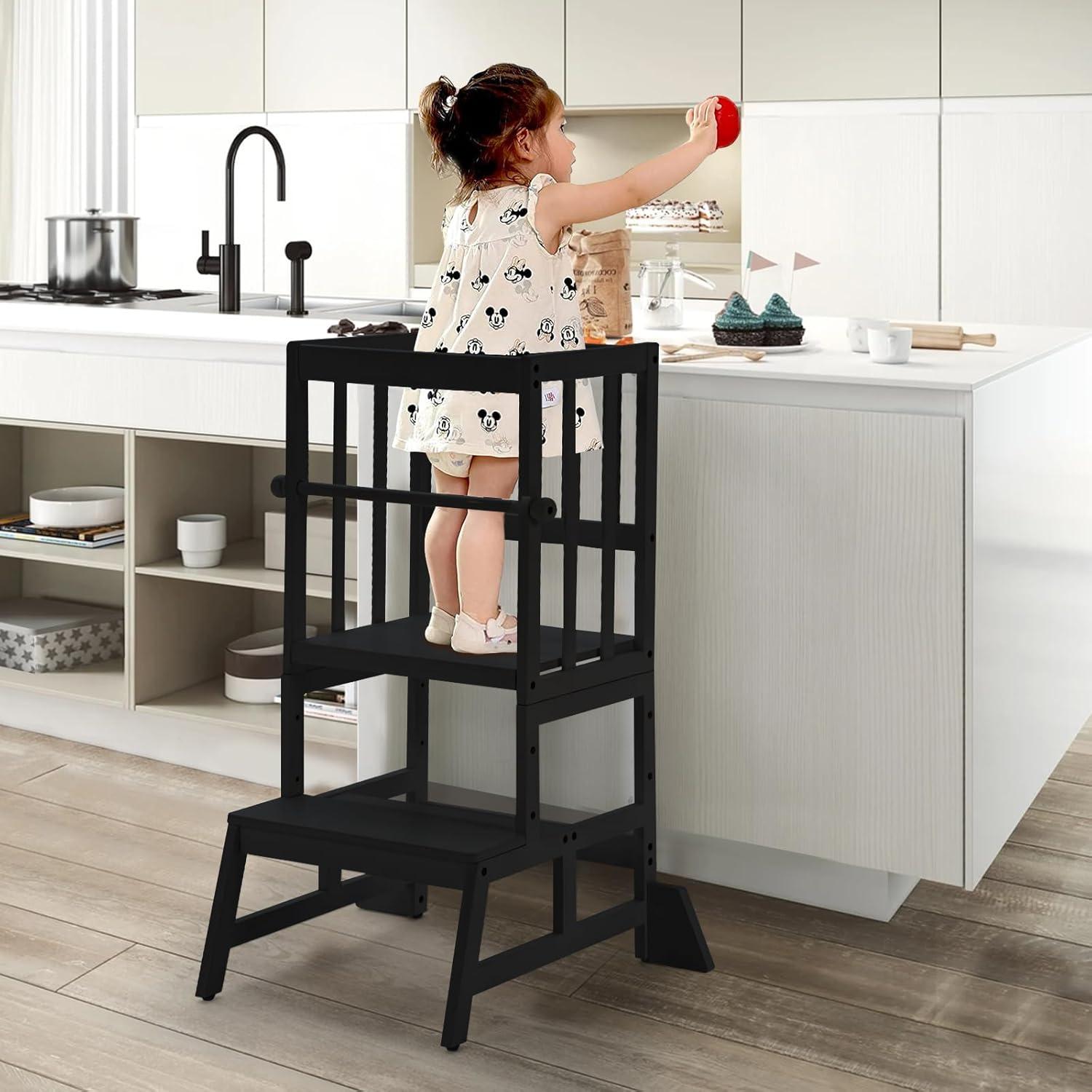 Torre de Aprendizaje Cosyland Ajustable para Niños - Taburete de Cocina con Barandilla Desmontable