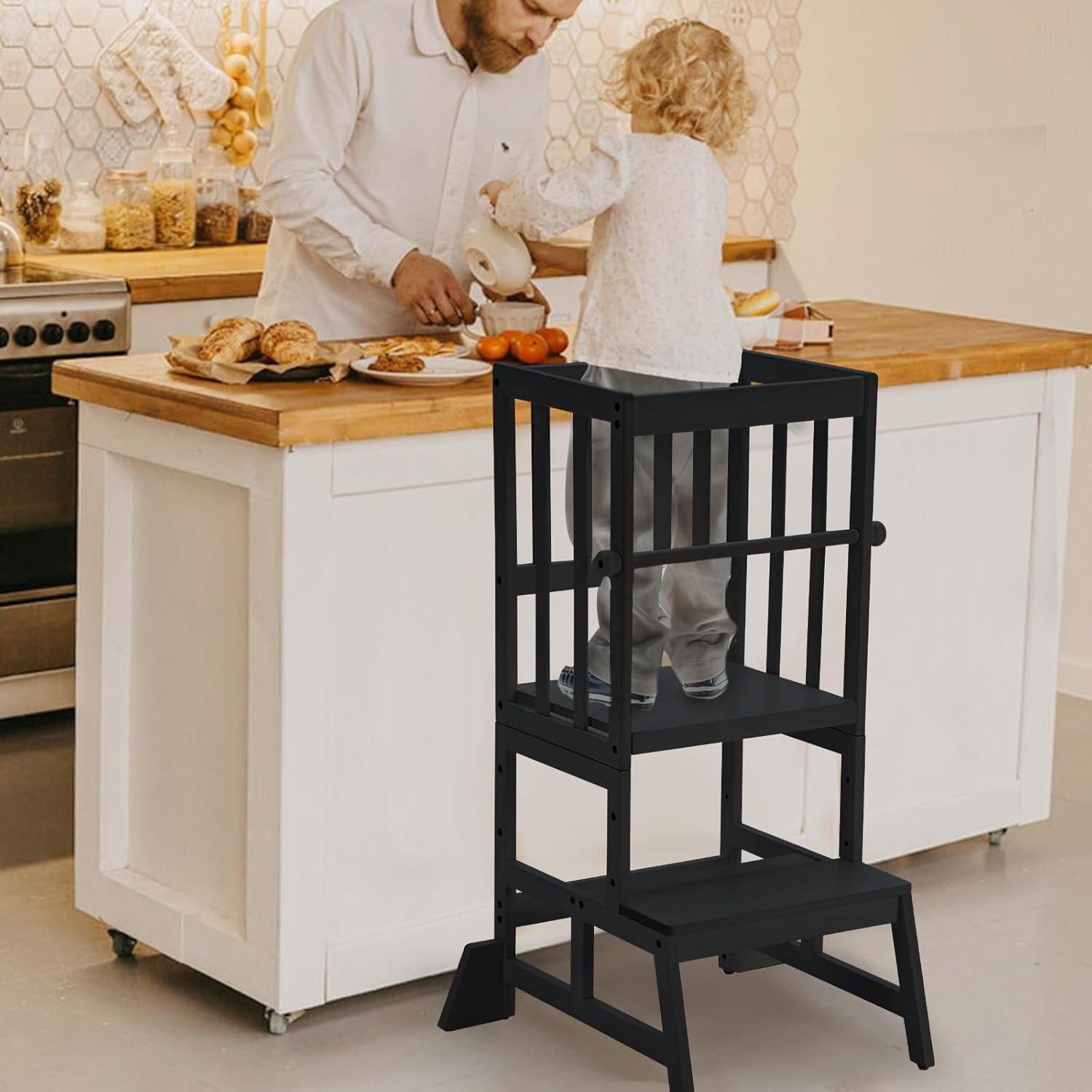 Torre de Aprendizaje Cosyland Ajustable para Niños - Taburete de Cocina con Barandilla Desmontable