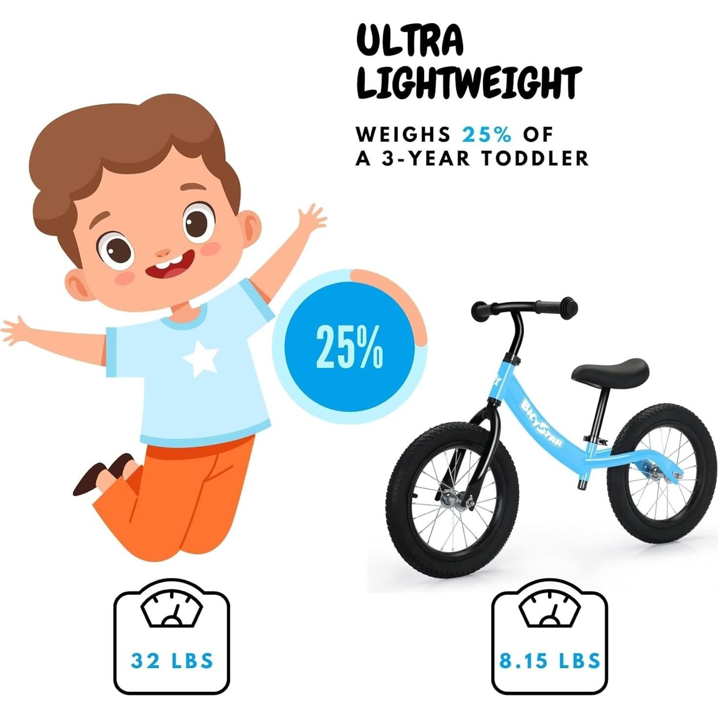 Bicicleta de Equilibrio Bicystar 14" para Niños 3-6 Años