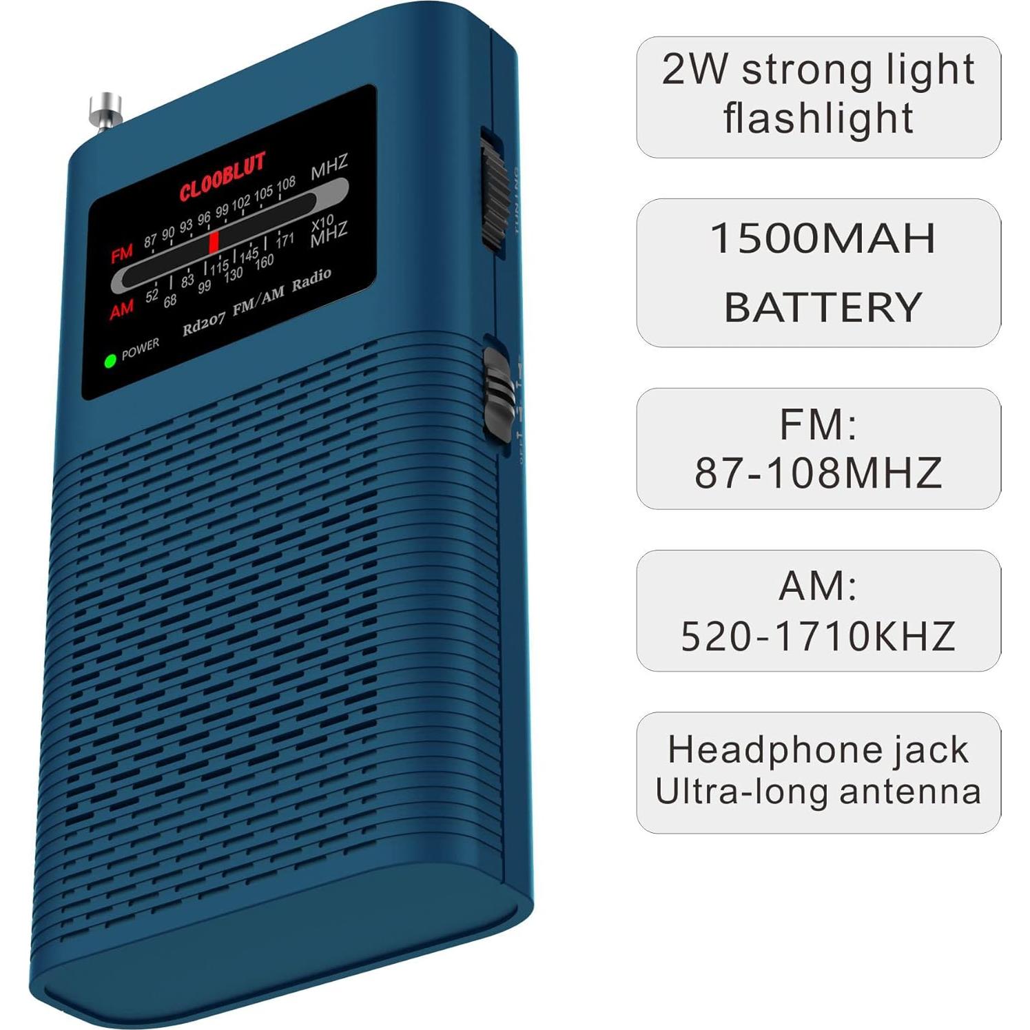 Radio Transistor Portátil AM FM CLOOBLUT SH-01M con Linterna LED