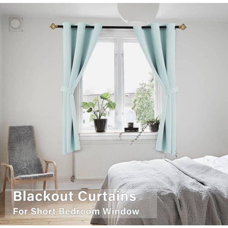 KOUFALL Aqua Bathroom Curtains Window,Set 2 Panels Coastal Decor Short Blackout Small Window Curtains for Kitchen Door Window,45 Inch Length,Mint Green