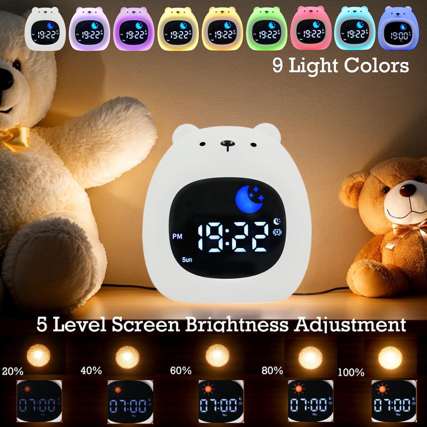 Reloj Despertador Infantil Oso xinjinhju con Luz Nocturna 9 Colores