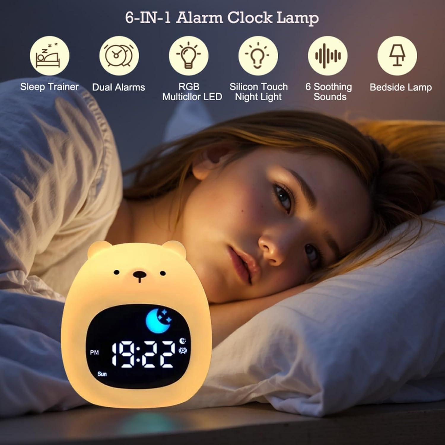 Reloj Despertador Infantil Oso xinjinhju con Luz Nocturna 9 Colores