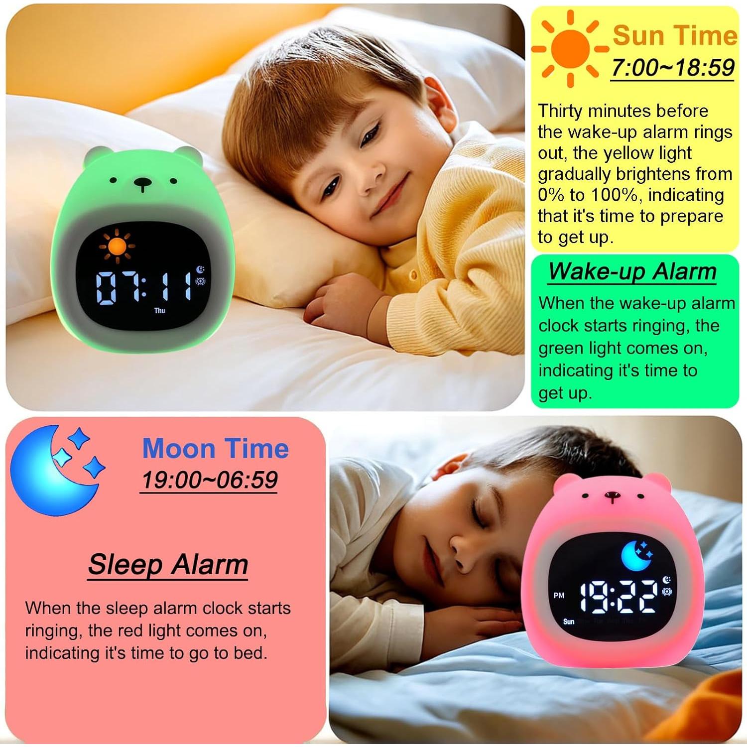 Reloj Despertador Infantil Oso xinjinhju con Luz Nocturna 9 Colores