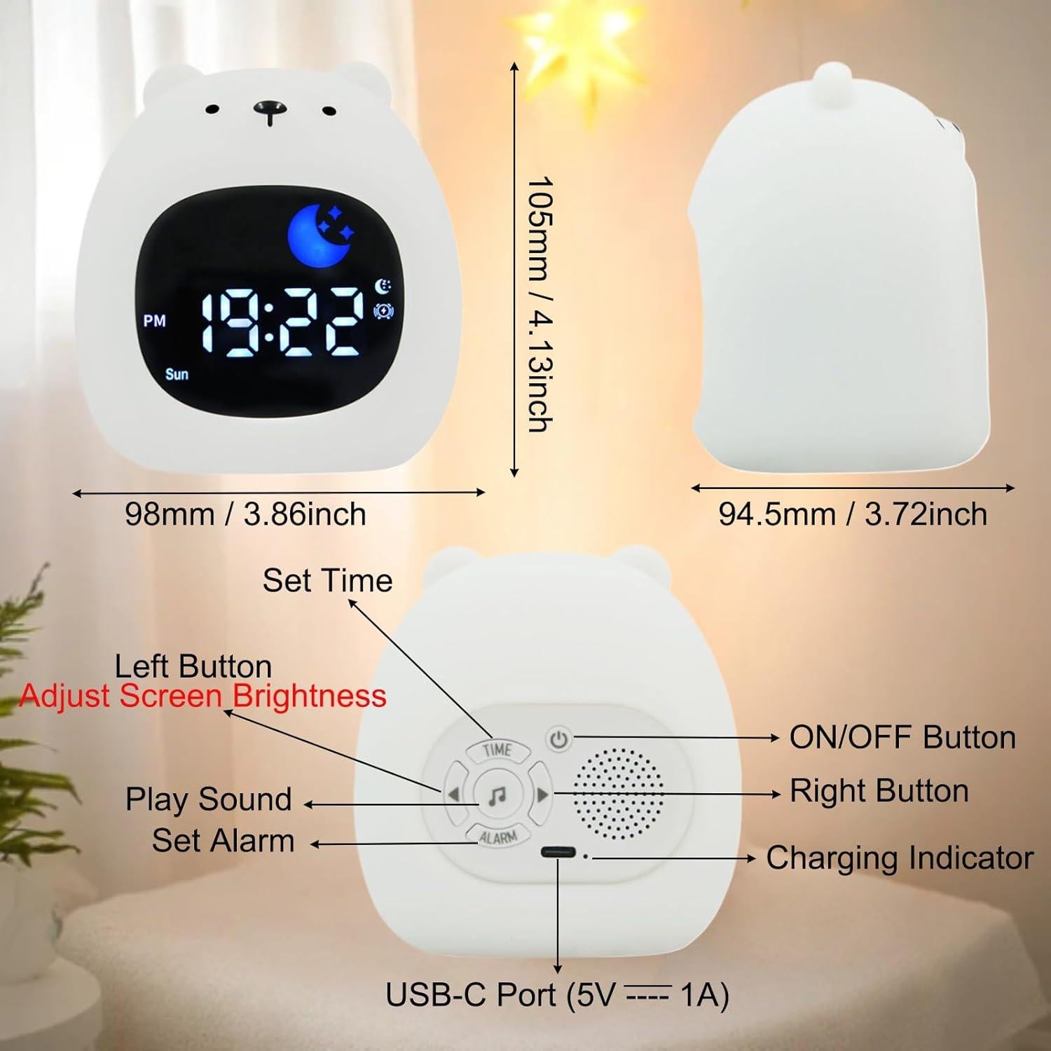 Reloj Despertador Infantil Oso xinjinhju con Luz Nocturna 9 Colores