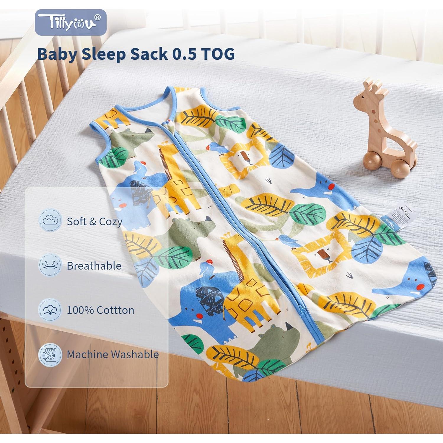 Saco de Sueño TILLYOU 2 Pack Bebés 0-6 Meses Algodón 0.5 TOG