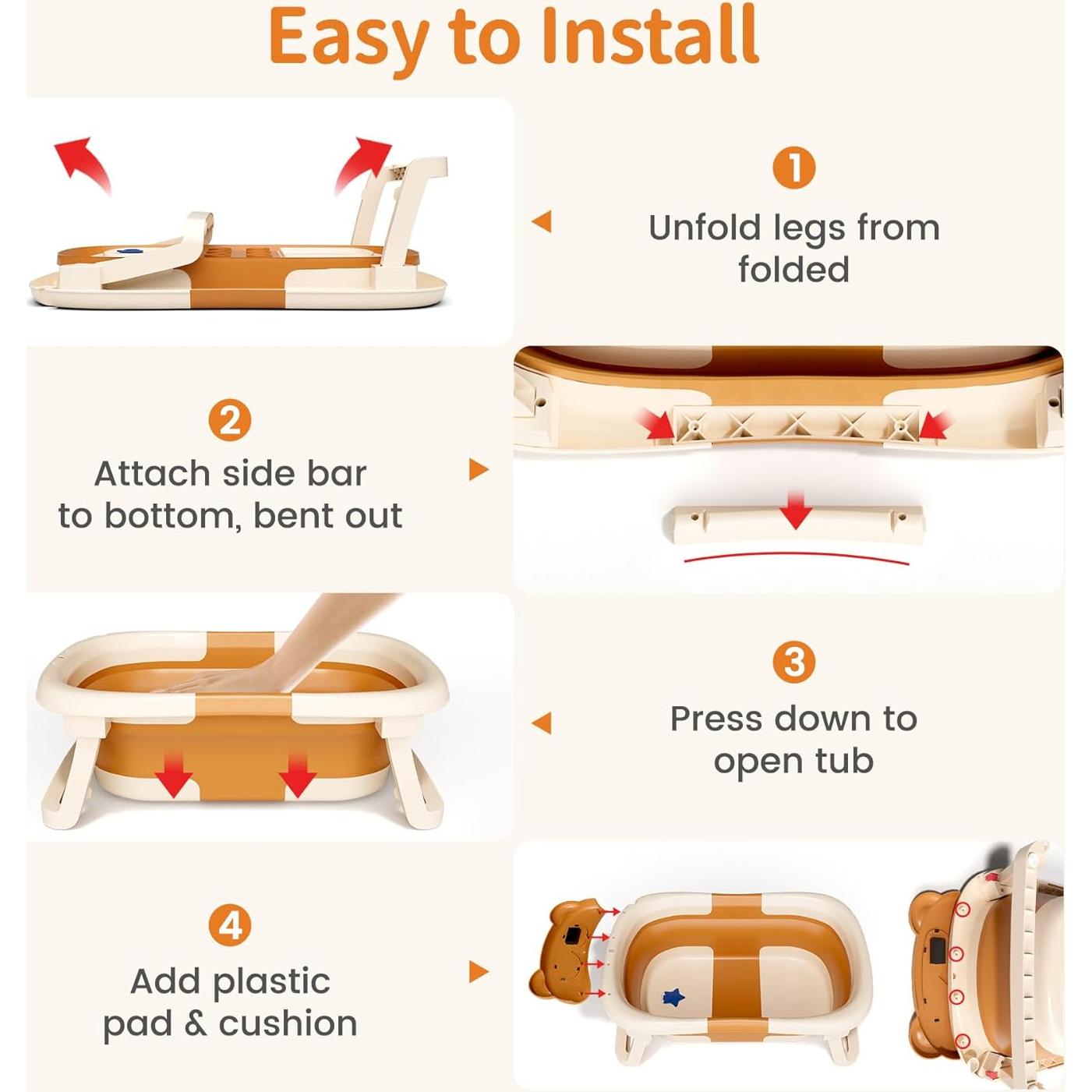 Bañera Plegable para Bebés Kerbwry con Toalla y Cojín