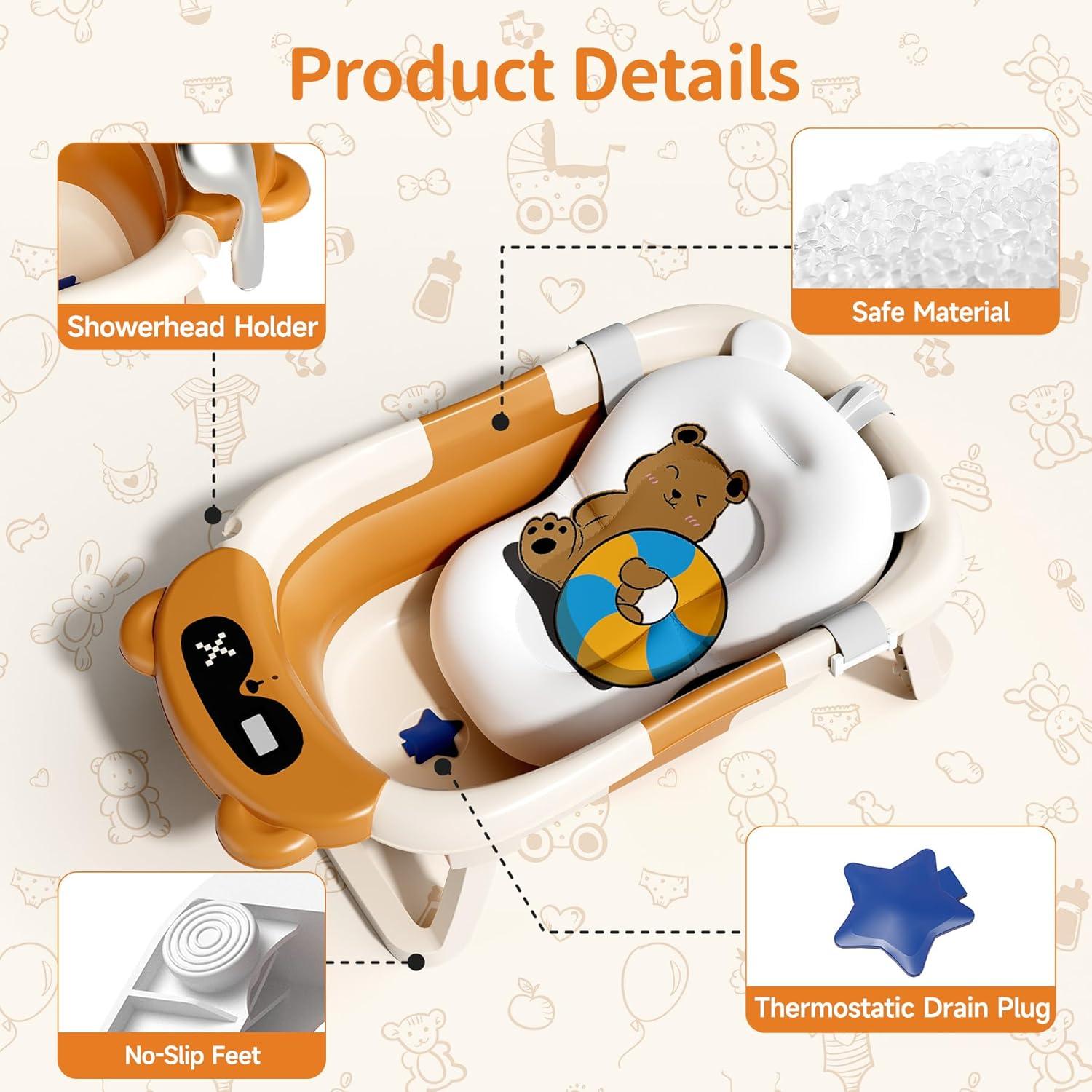 Bañera Plegable para Bebés Kerbwry con Toalla y Cojín