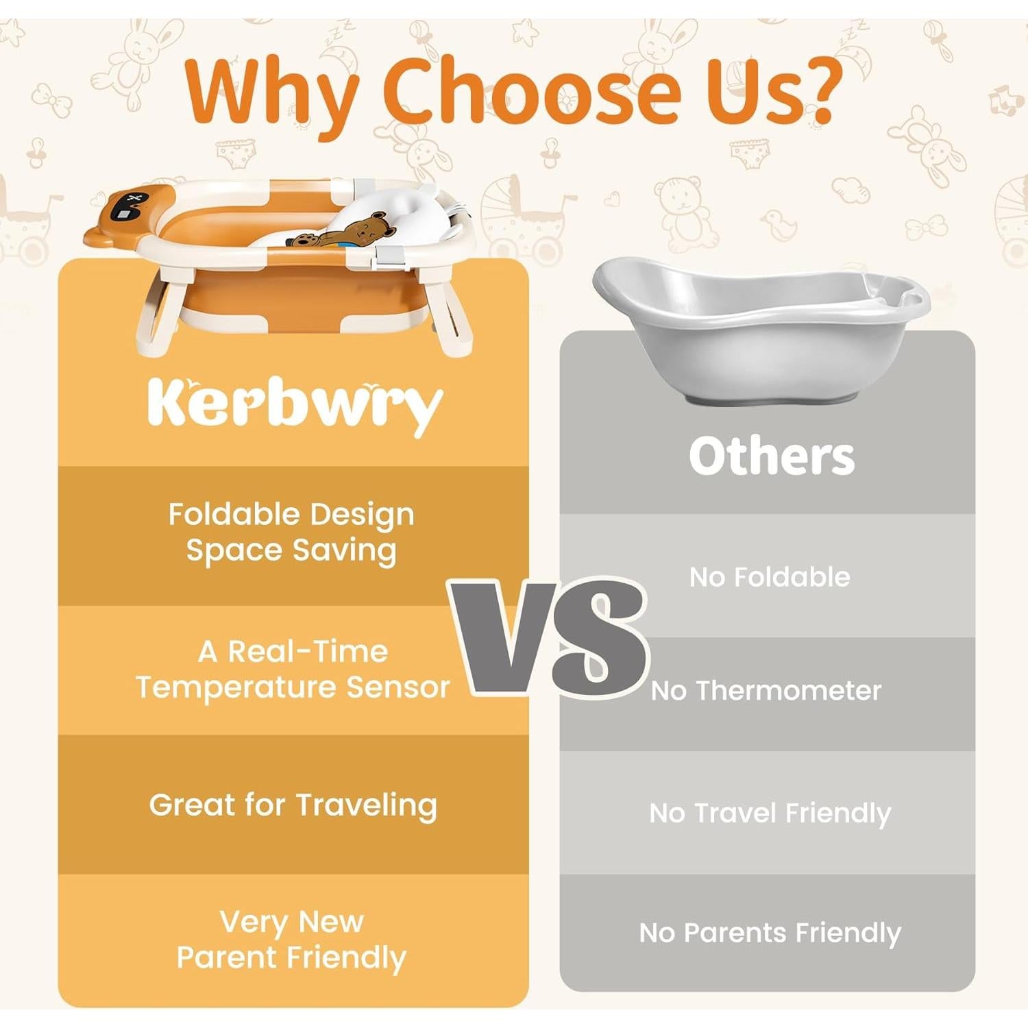 Bañera Plegable para Bebés Kerbwry con Toalla y Cojín