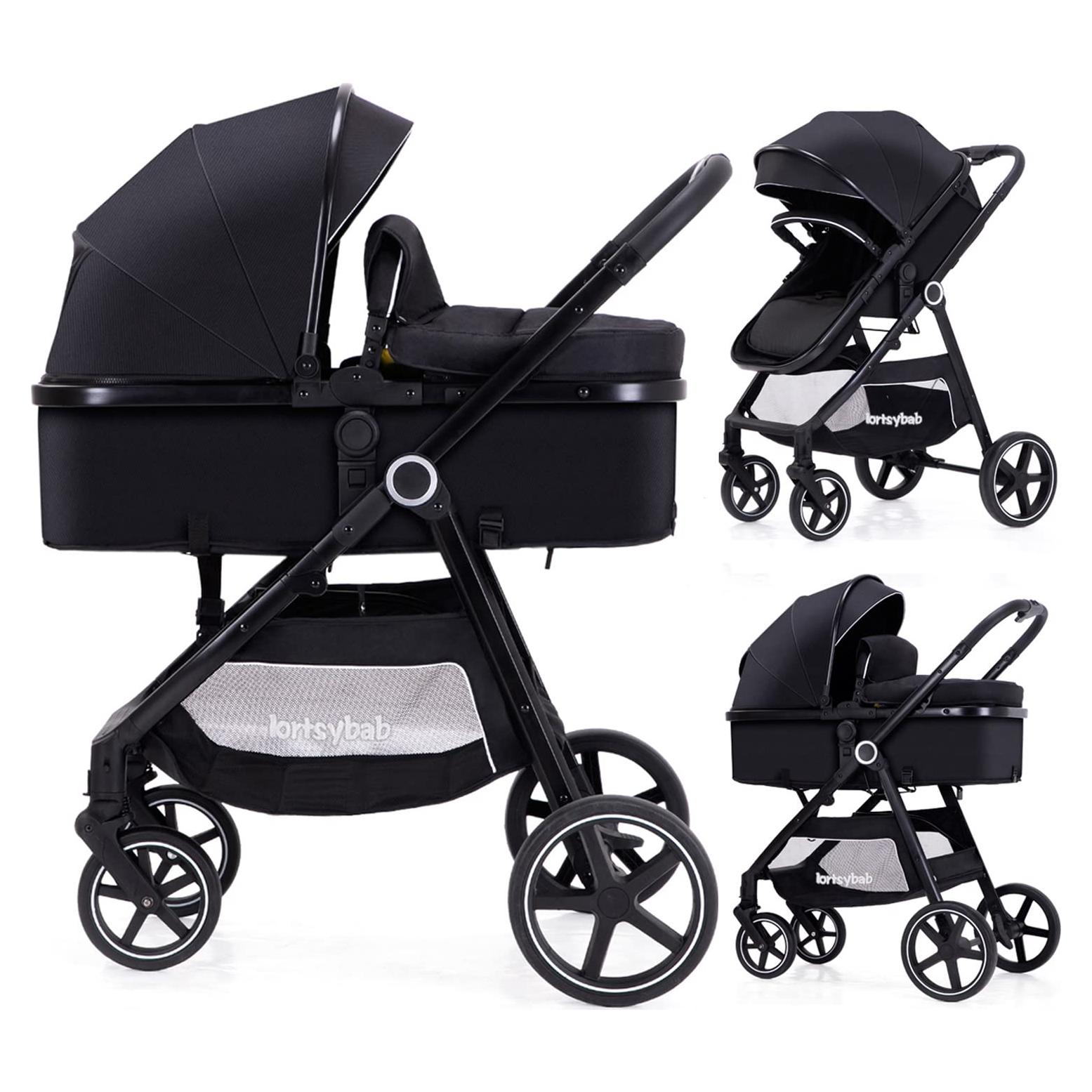 Carrito de bebé 2 en 1 LORTSYBAB Negro - Cochecito Plegable