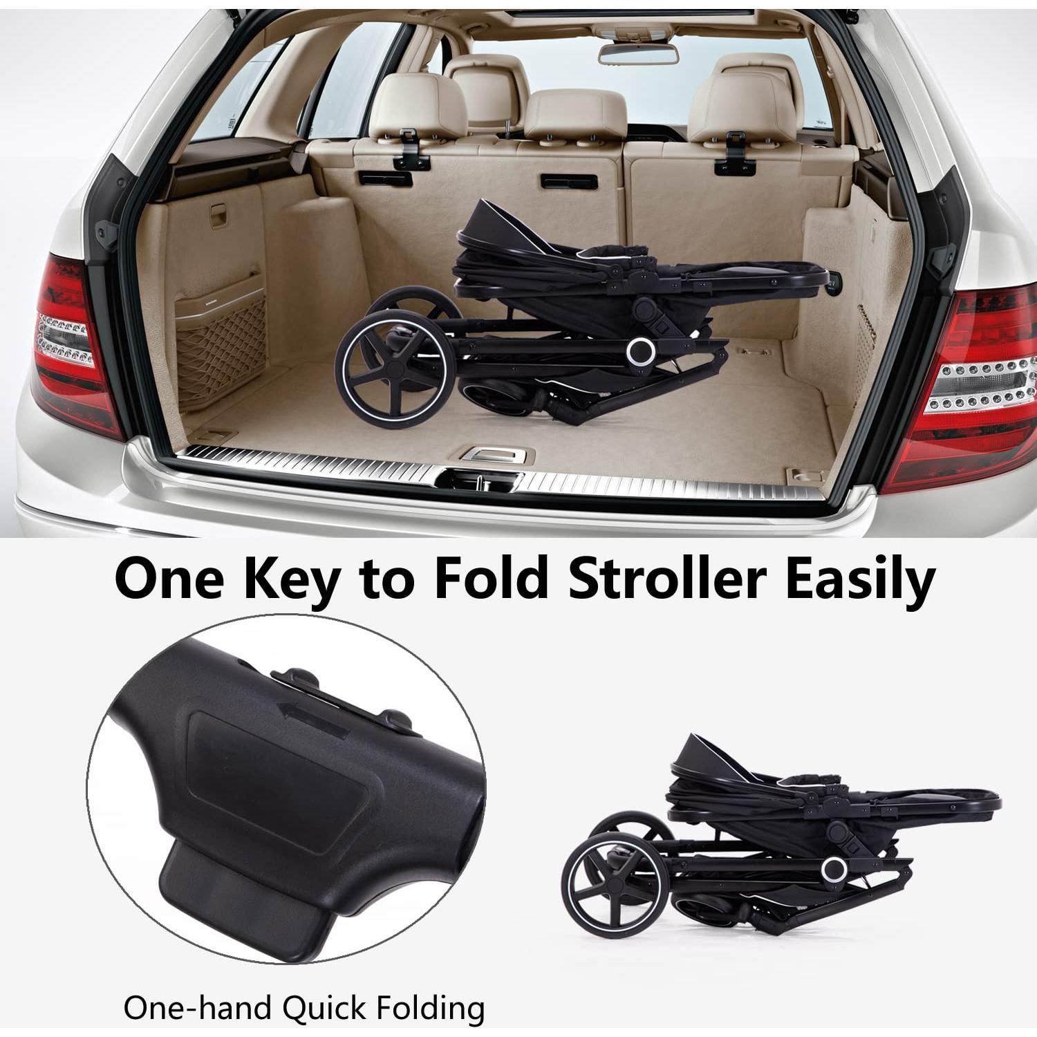 Carrito de bebé 2 en 1 LORTSYBAB Negro - Cochecito Plegable