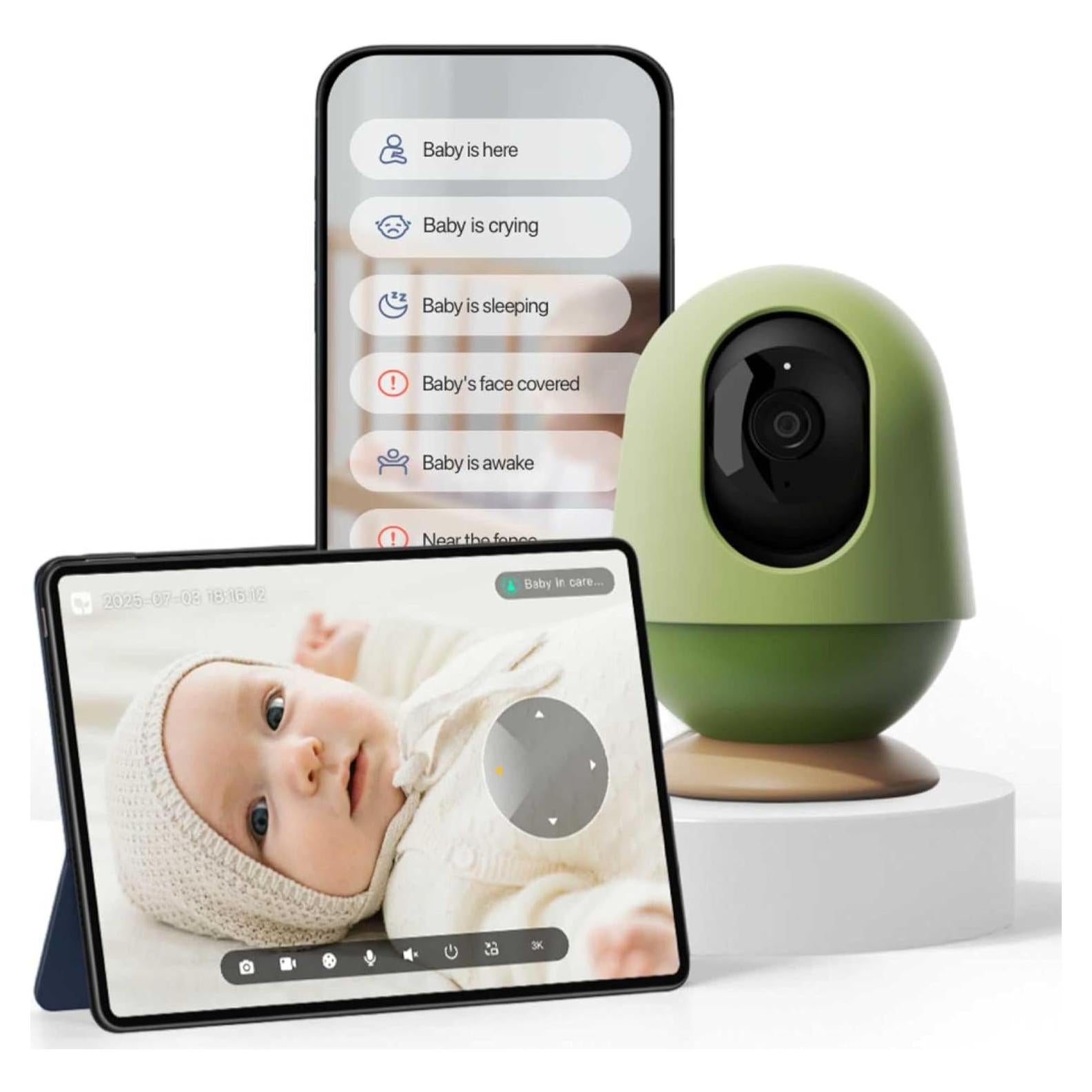 Monitor de Bebé WiFi Monai 3K FHD con Audio y Alertas IA