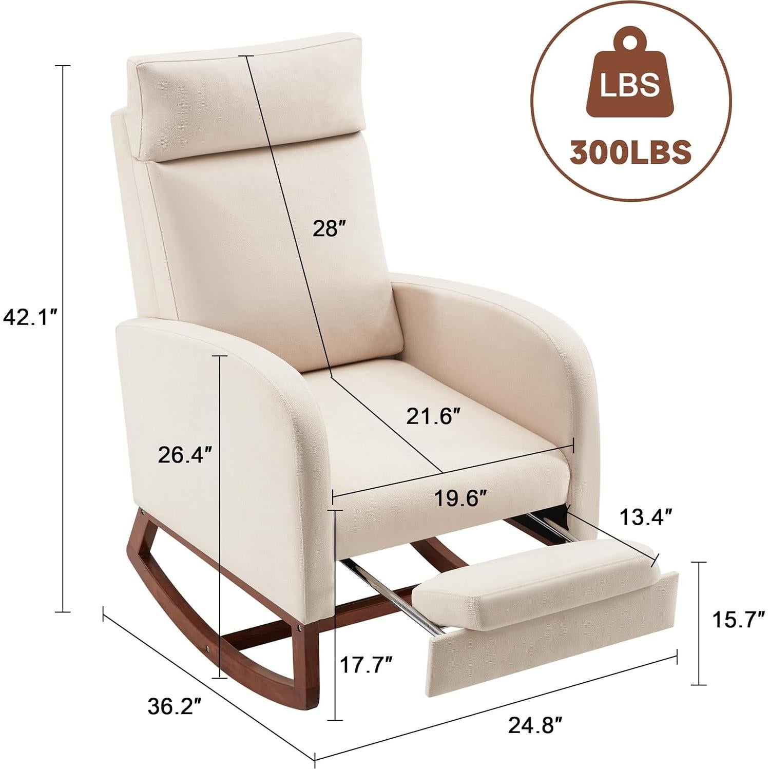 Silla Mecedora AYEASY Beige Lino con Reposapiés Ajustable