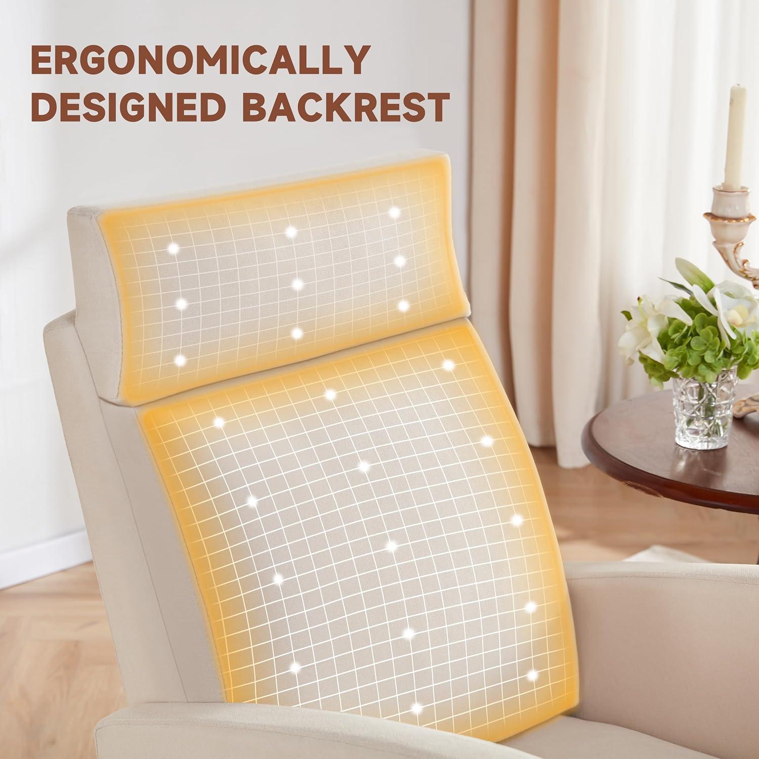 Silla Mecedora AYEASY Beige Lino con Reposapiés Ajustable