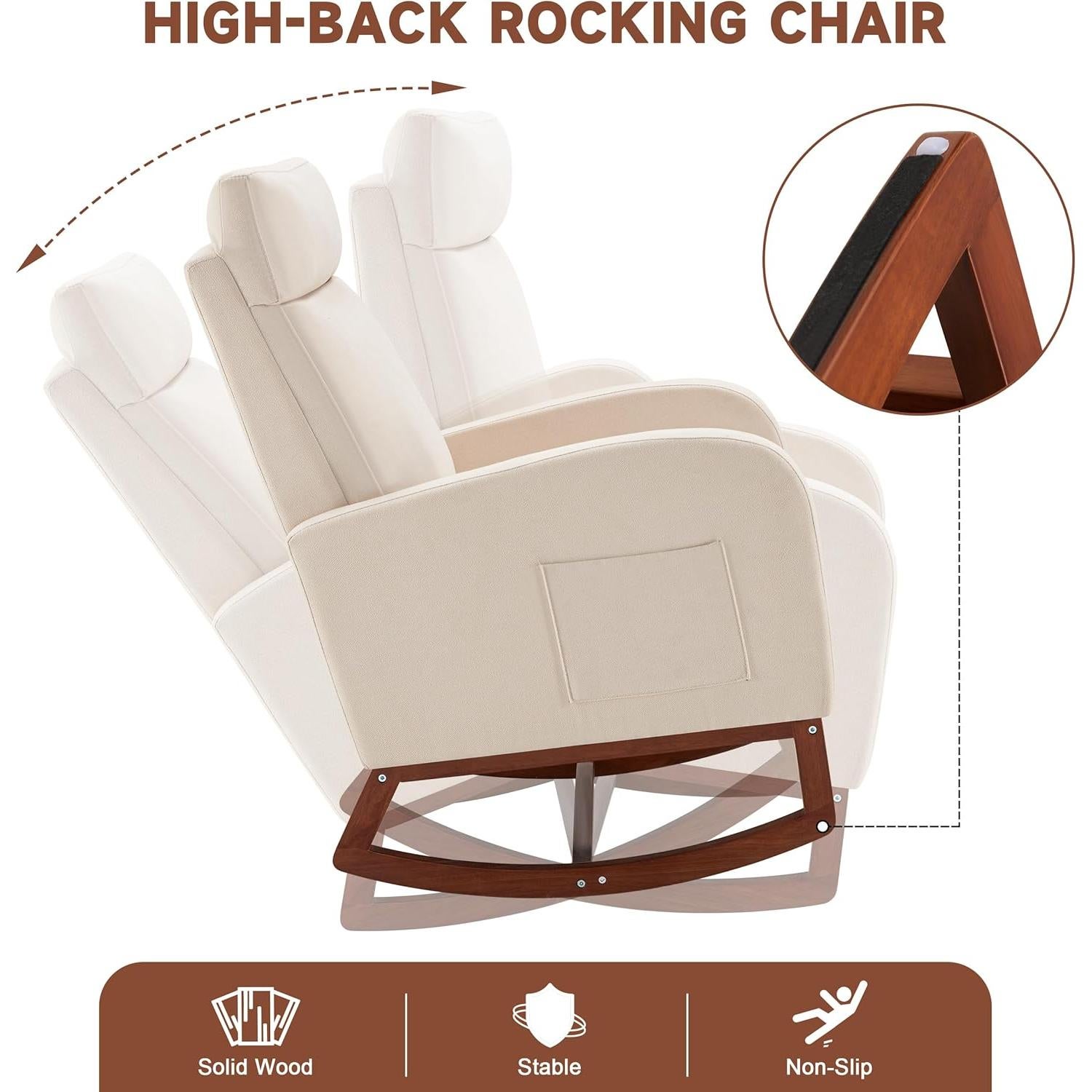 Silla Mecedora AYEASY Beige Lino con Reposapiés Ajustable