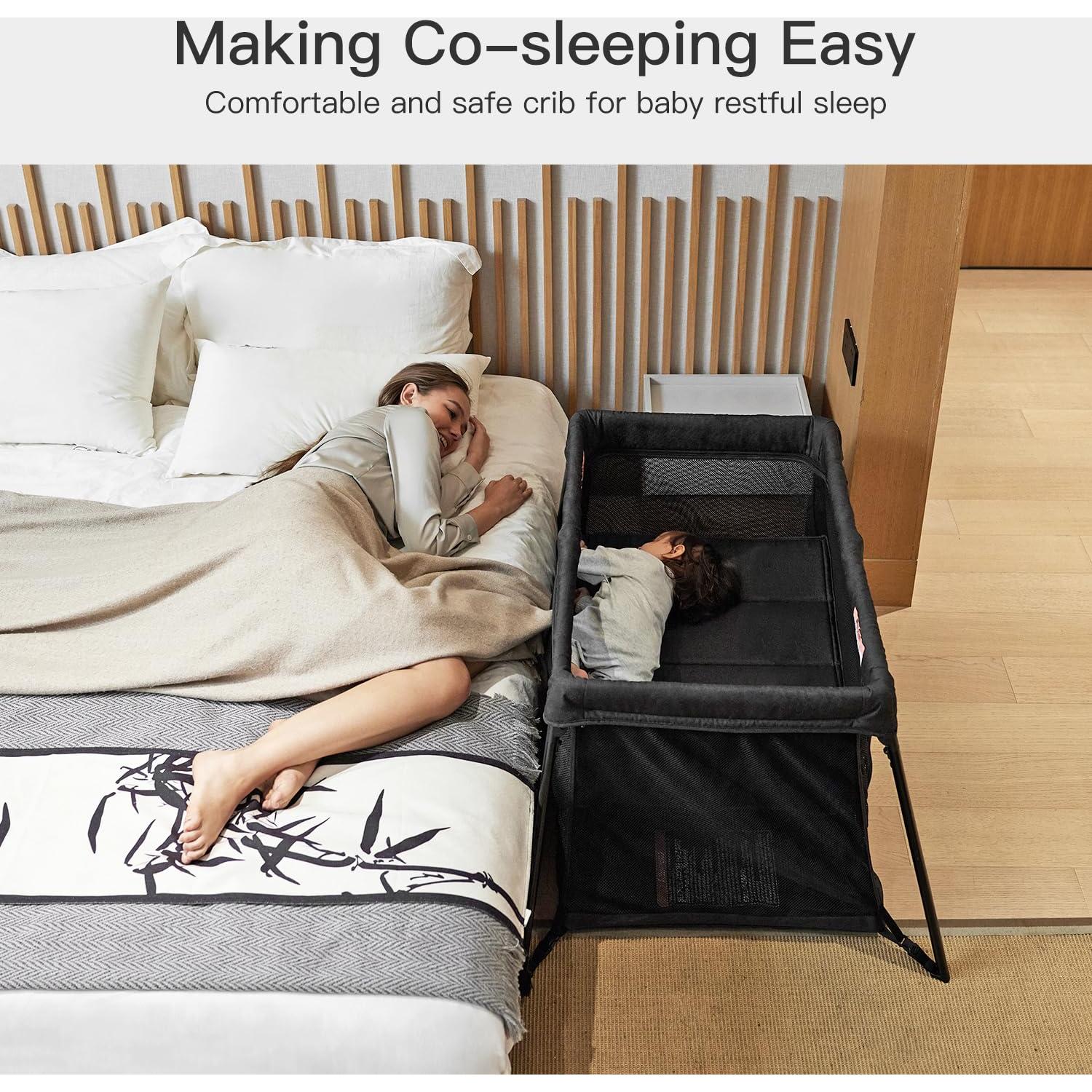 Cuna de viaje portátil 2 en 1 Gromast - Colchón suave, Negro