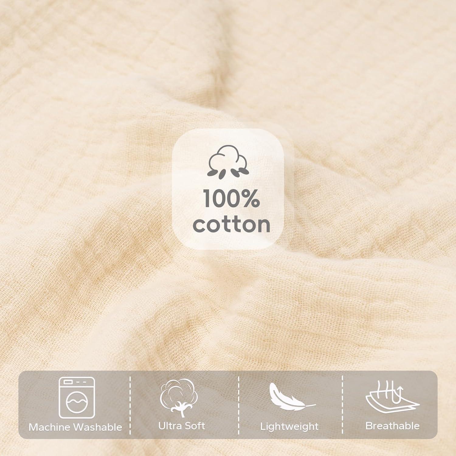 FUNUPUP Funda de Almohada de Muselina 100% Algodón Beige