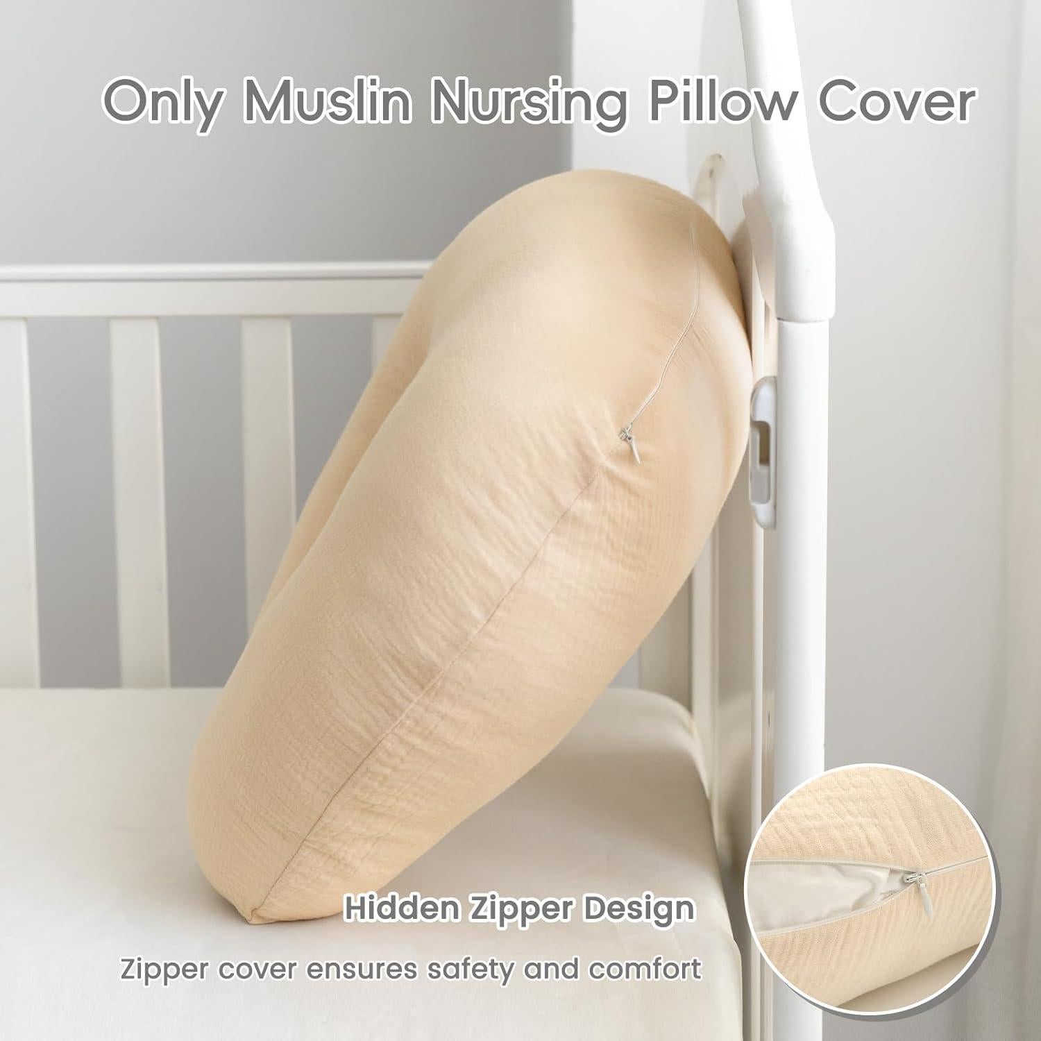 FUNUPUP Funda de Almohada de Muselina 100% Algodón Beige
