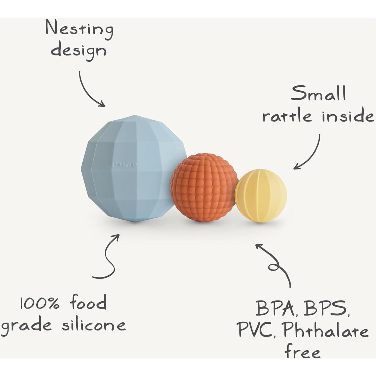 Juguete Sensorial Esferas Anidadas Mushie Rosa - 3 Piezas