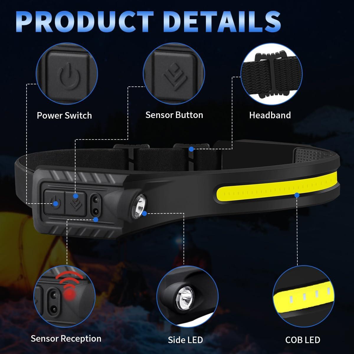 Linterna Frontal Recargable ZioeYiue 5 Modos 230° LED