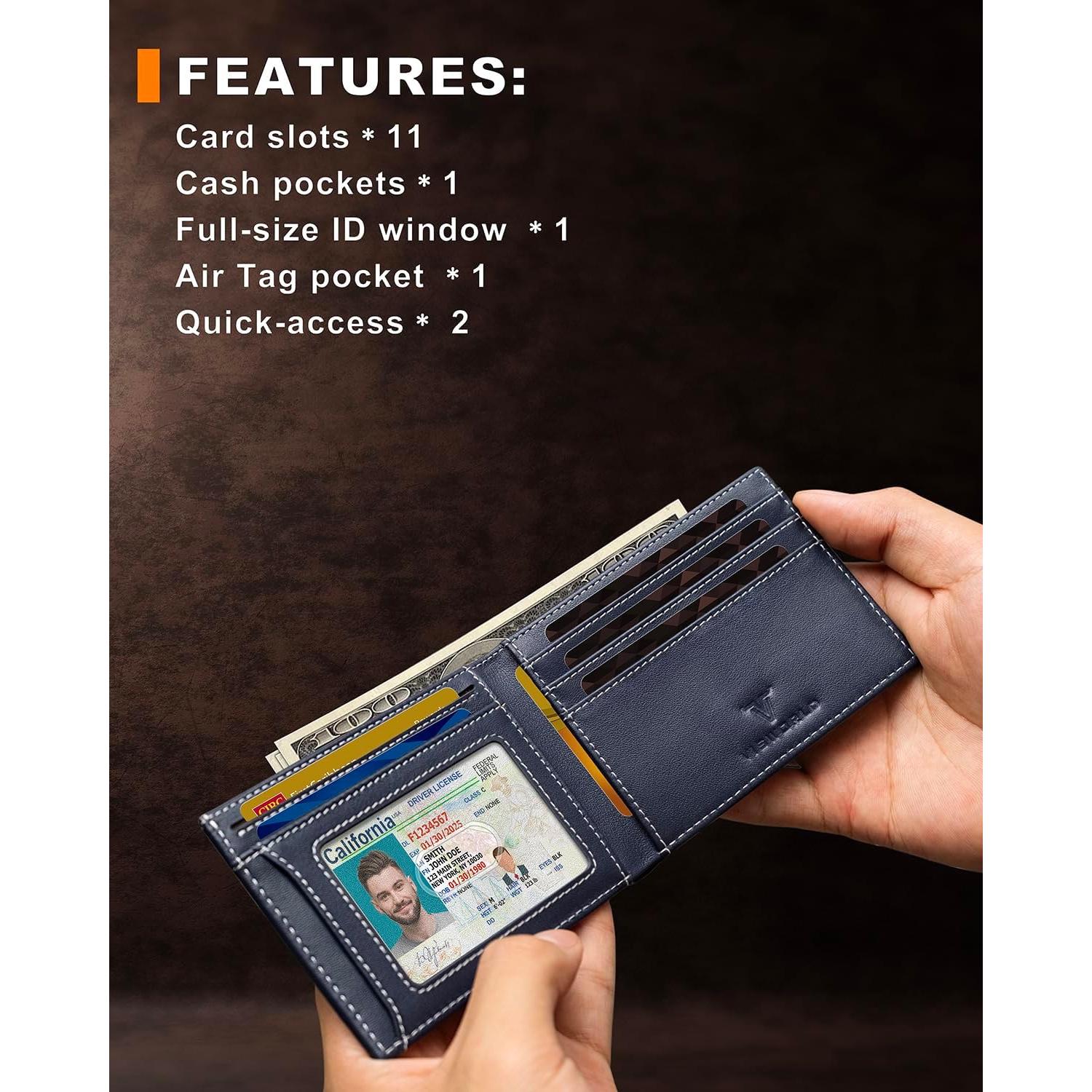 Billetera Bifold de Cuero VISWORLD con Soporte para AirTag y Bloqueo RFID