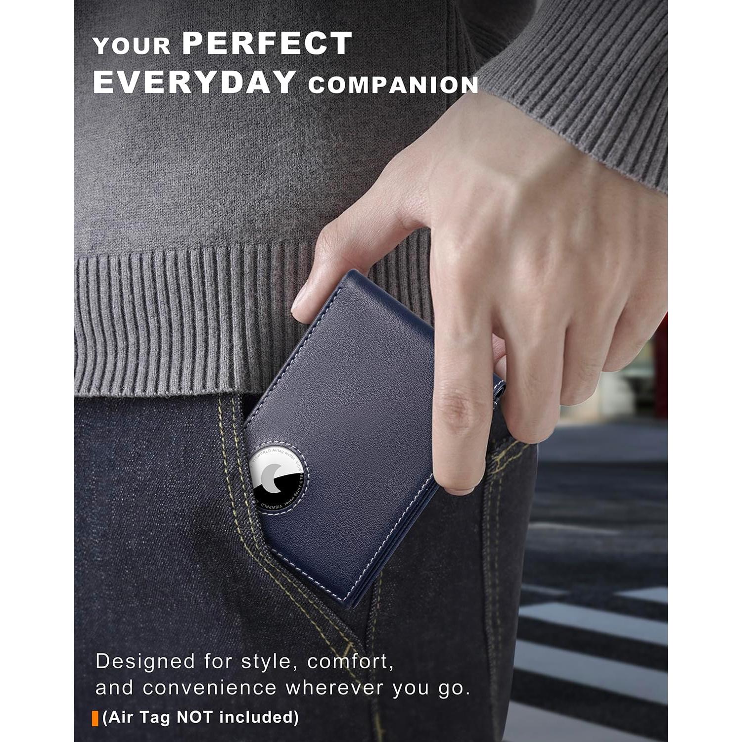 Billetera Bifold de Cuero VISWORLD con Soporte para AirTag y Bloqueo RFID