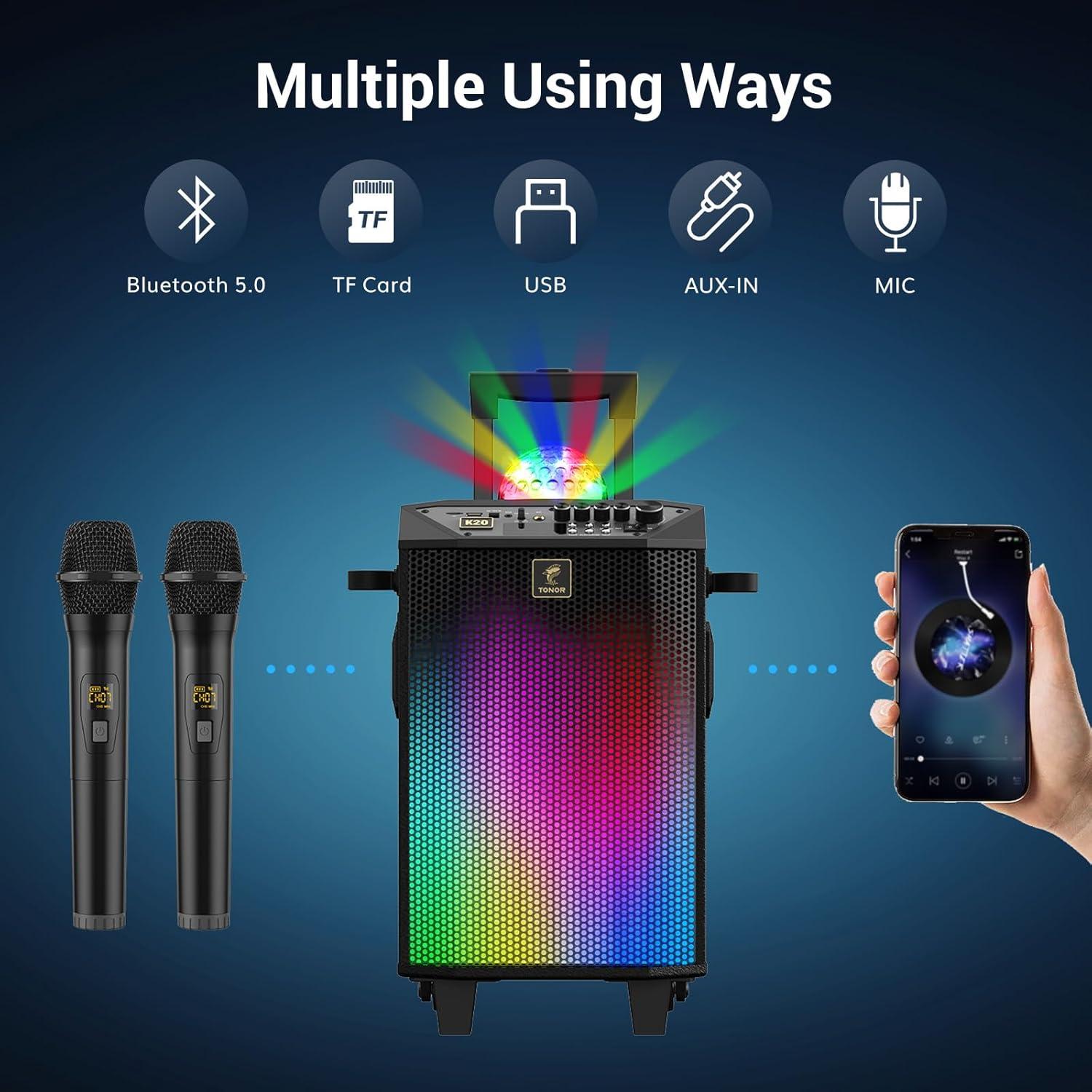Máquina de Karaoke Portátil TONOR K20 con 2 Micrófonos