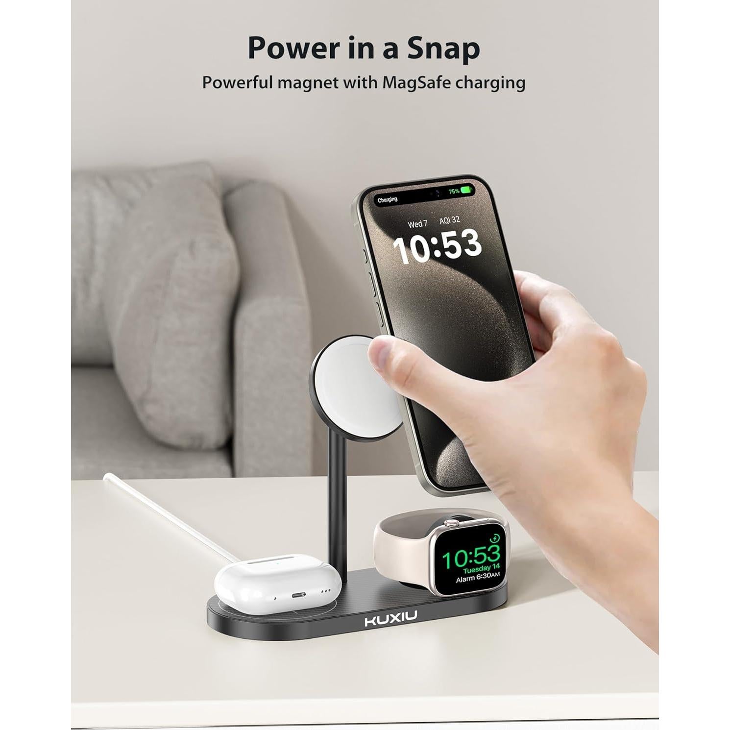 Estación de Carga 3 en 1 Aluminio para iPhone, Apple Watch, AirPods