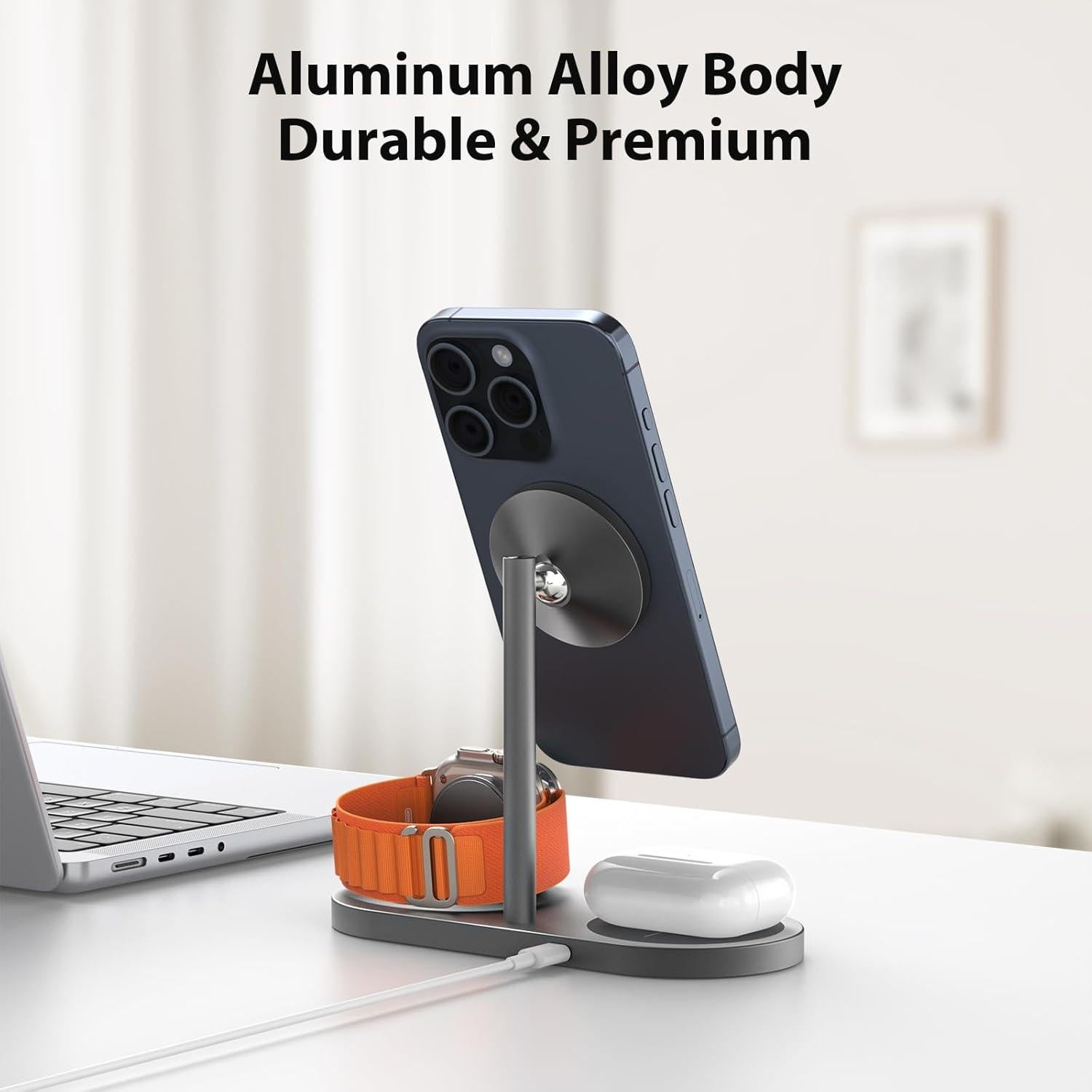 Estación de Carga 3 en 1 Aluminio para iPhone, Apple Watch, AirPods