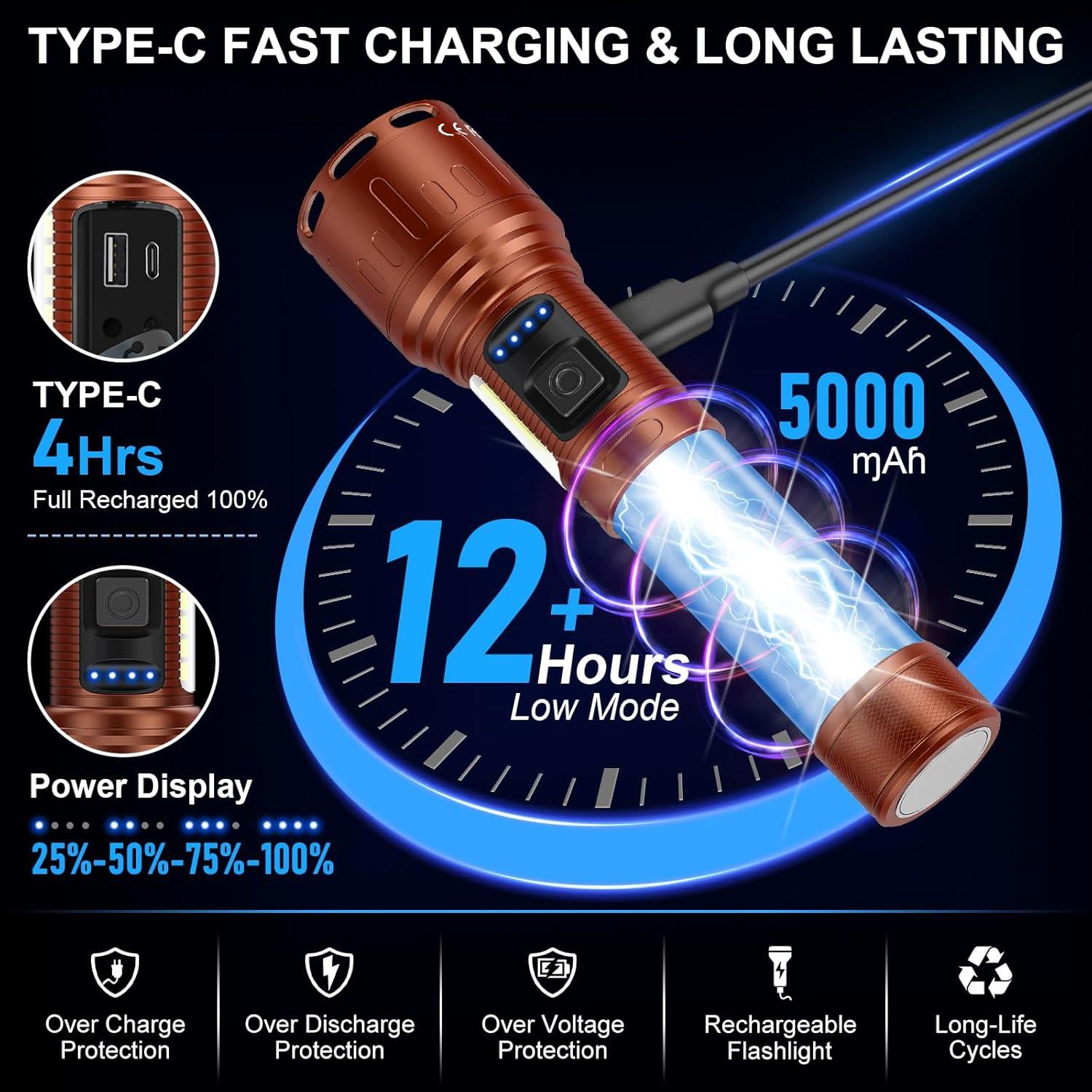 Linterna LED Recargable Banral K-2303-B 8 Modos 5000mAh