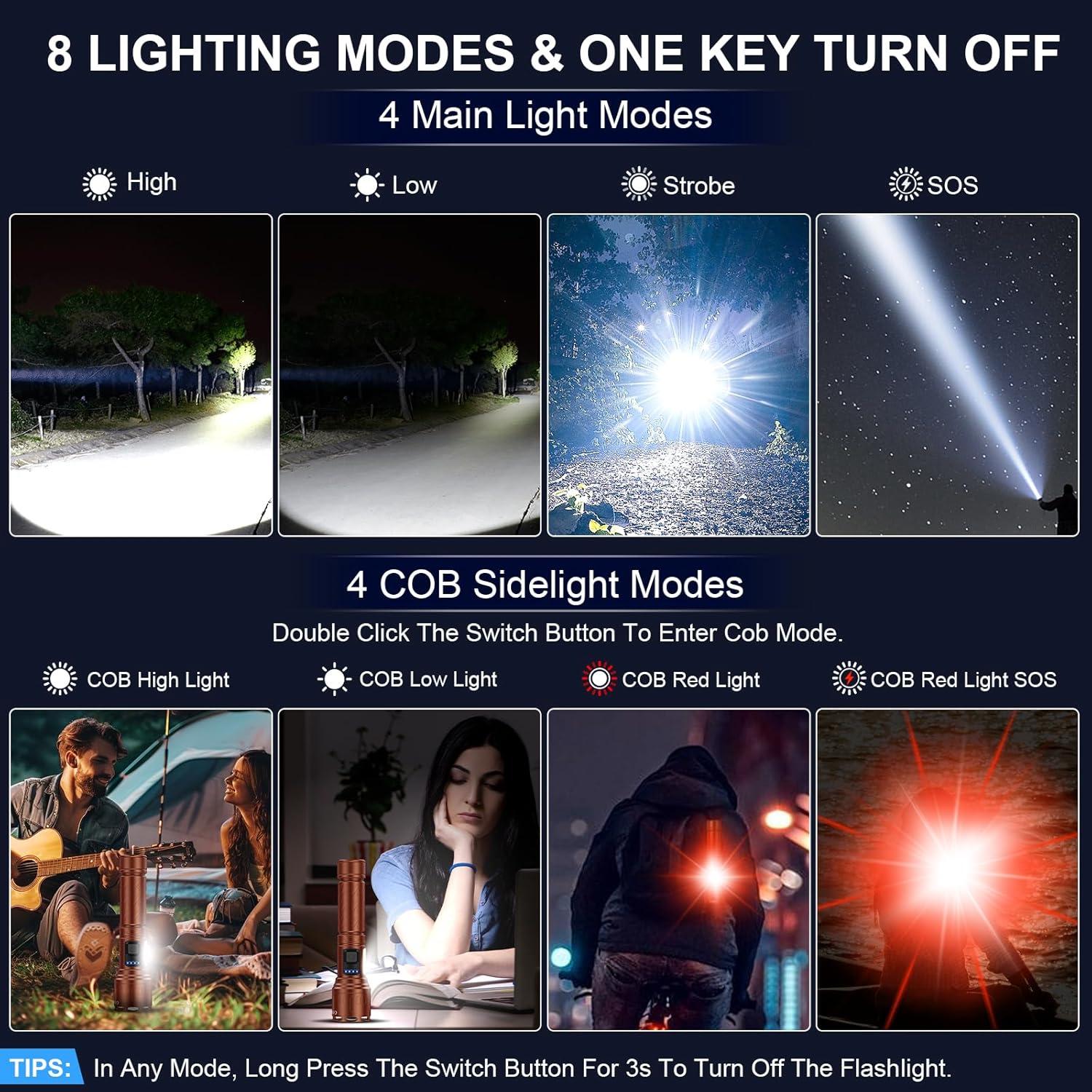 Linterna LED Recargable Banral K-2303-B 8 Modos 5000mAh