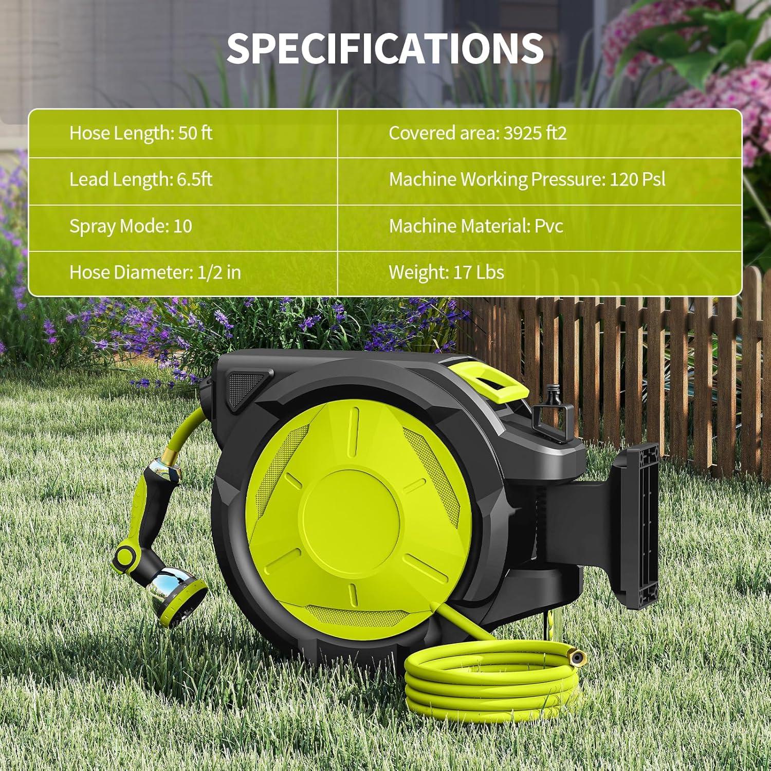 Carrete de Manguera de Jardín LUCKPRO 15.24m Retráctil Pared